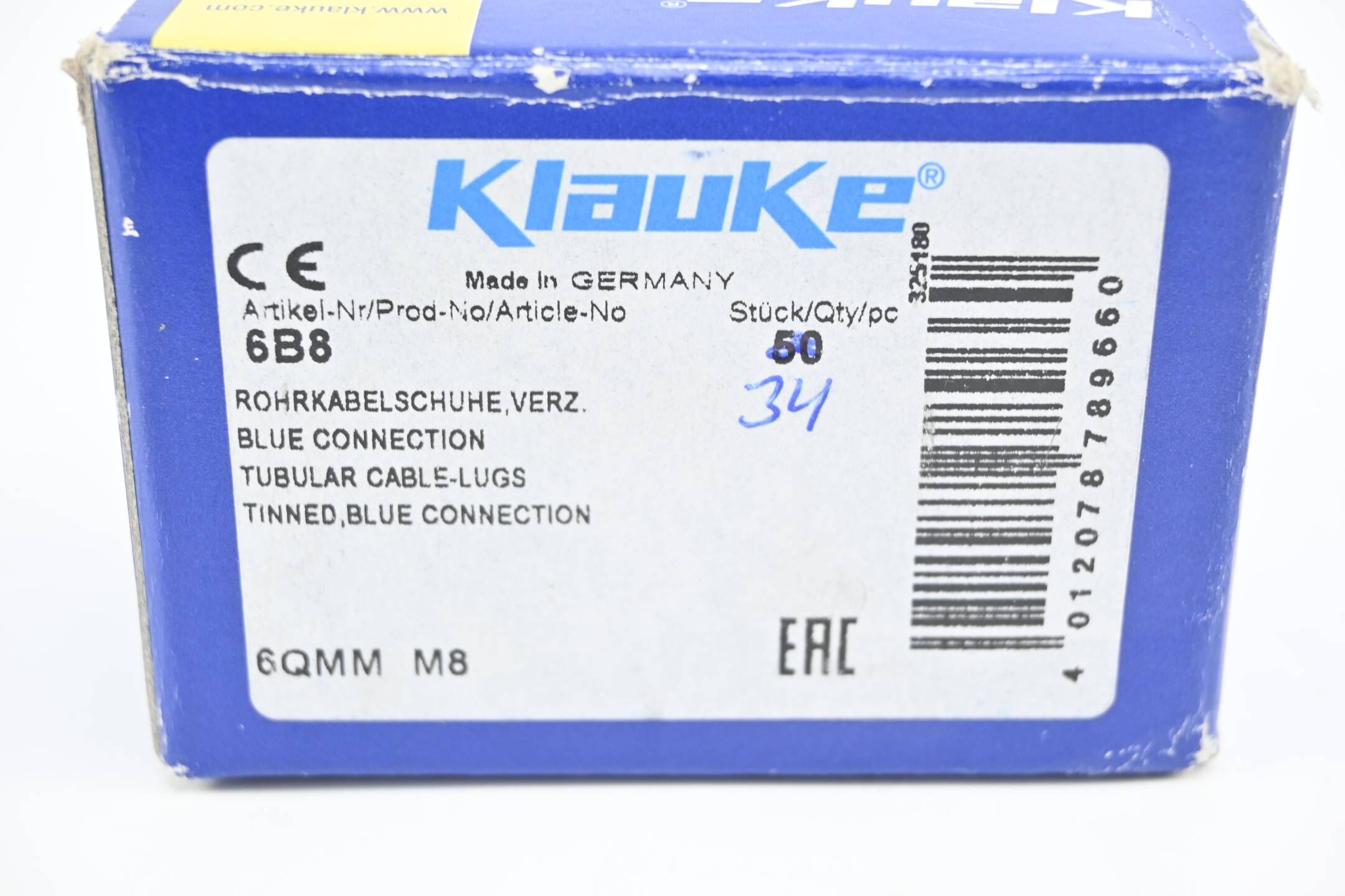 Klauke 34 Stück Rohrkabelschuhe verzinnt Blue Connection 6B8 ( 6QMM M8 )