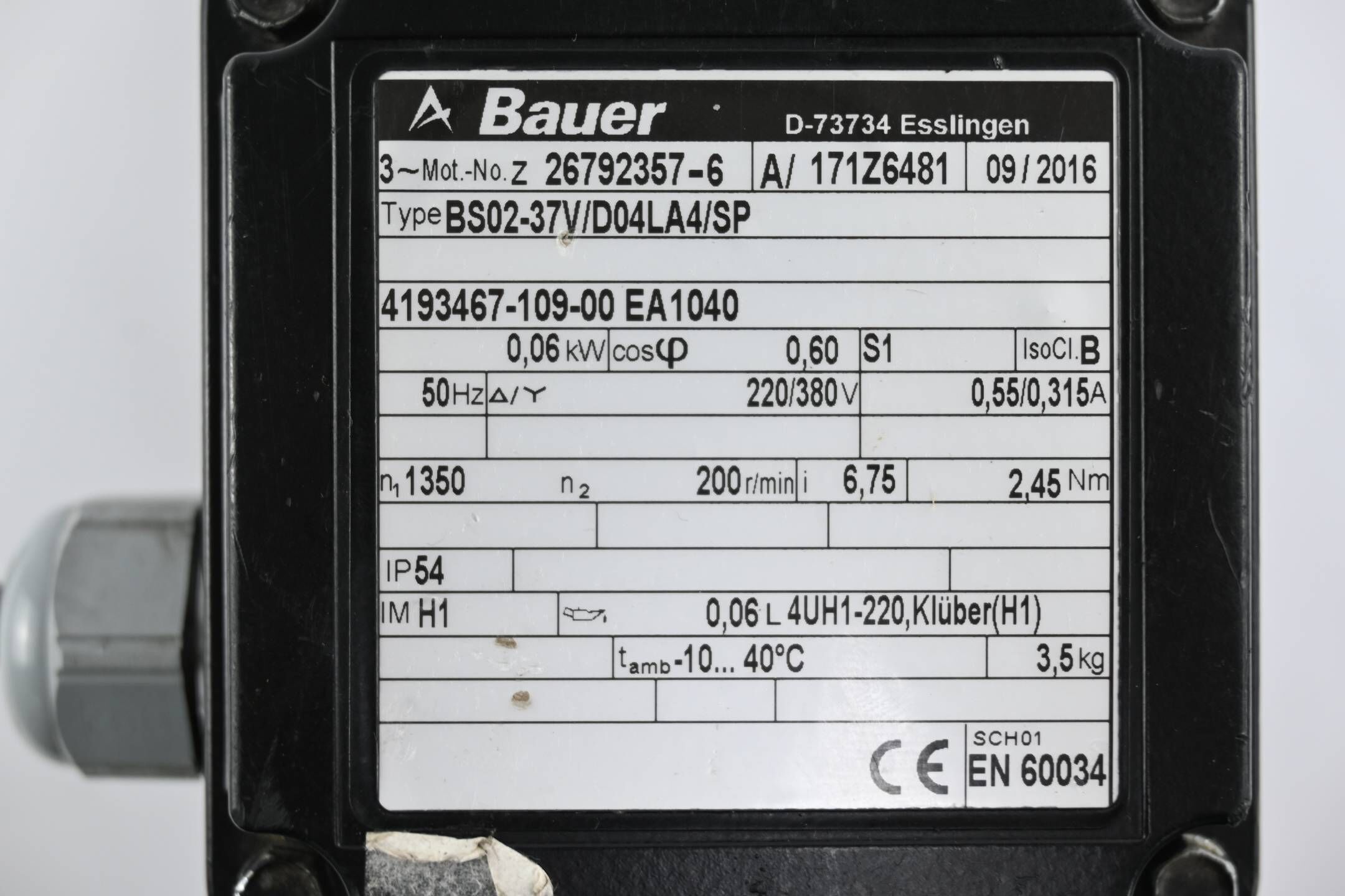 Bauer Getriebemotor BS02-37V/D04LA4/SP ( 4193467-109-00 EA1040 )