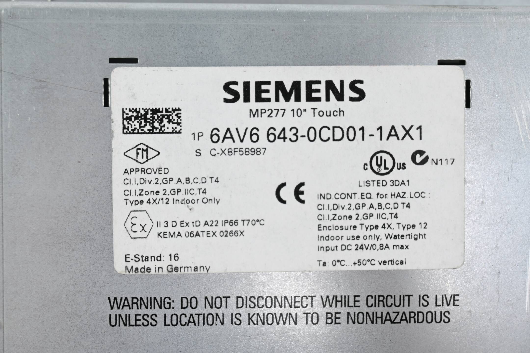 GENERALÜBERHOLT Siemens Simatic MP277 10" Touch Multipanel 6AV6643-0CD01-1AX1 