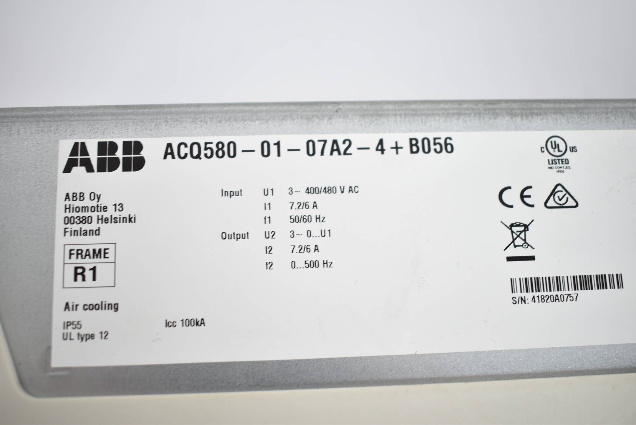 ABB Frequenzumrichter ACQ580-01-07A2-4+B056