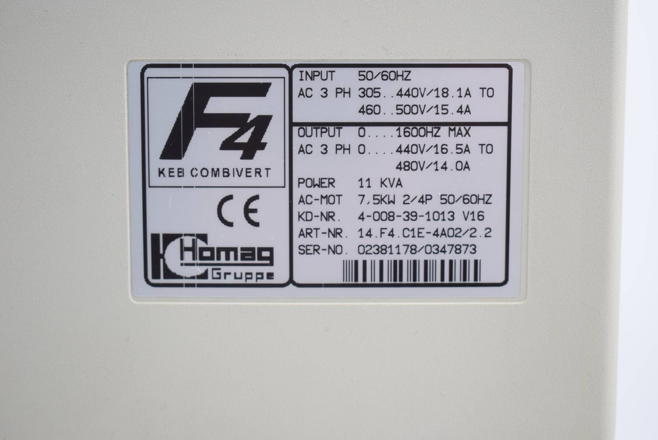 KEB Combivert Inverter 7,5kW 50-60Hz 3Ph 440V/16,5A 11KVA ( 14.F4.C1E-4A02/2.2 )