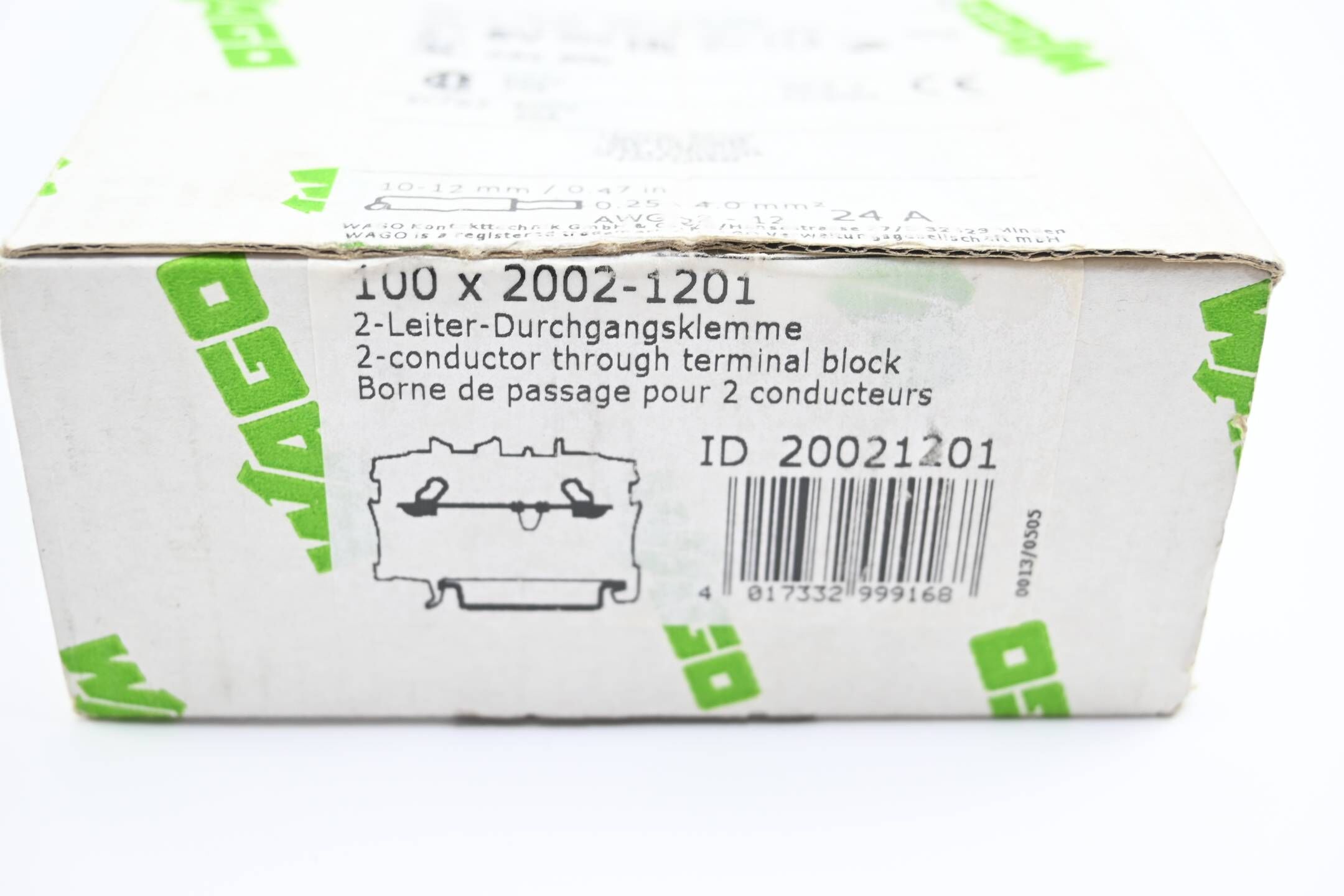 Wago 100 Stück 2-Leiter-Durchgangsklemme 2002-1201 