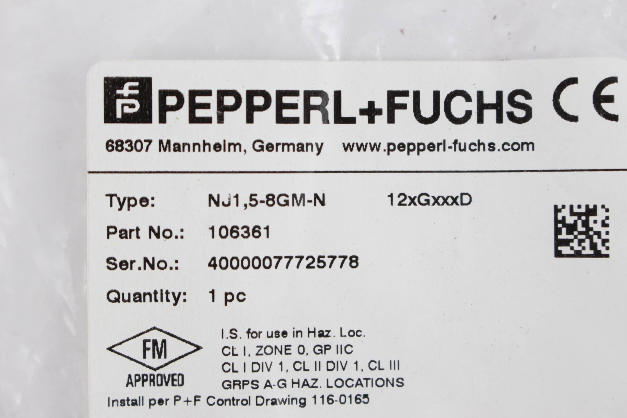 Pepperl+Fuchs Induktiver Sensor NJ1,5-8GM-N ( 106361 )