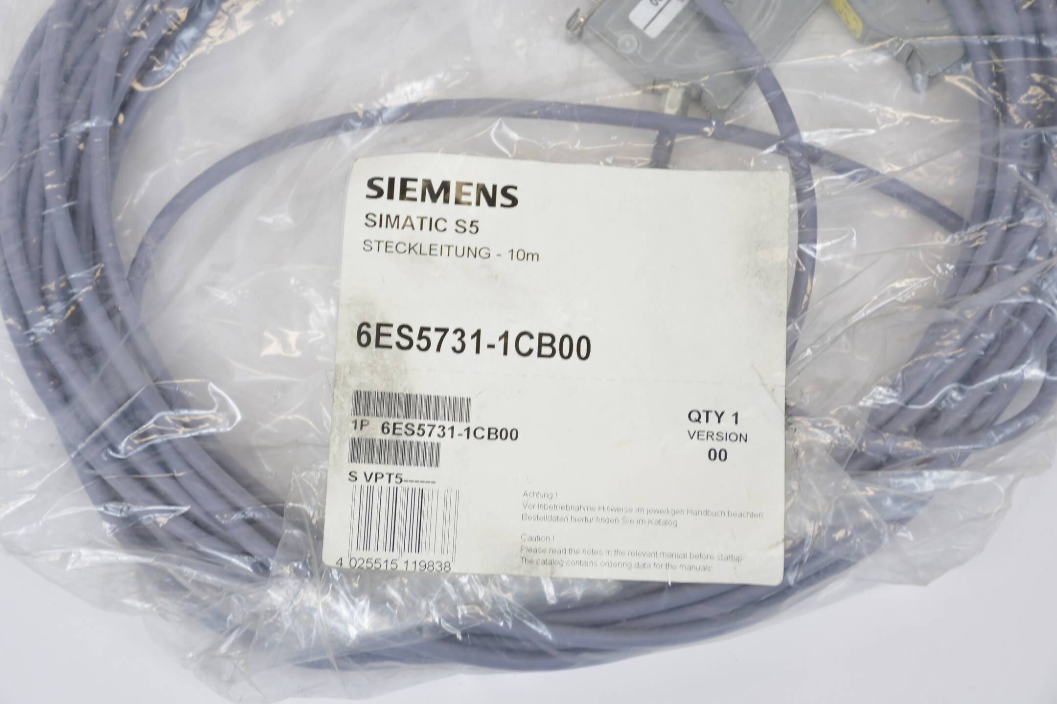 Siemens simatic S5 Steckleitung 10m PG 655 6ES5731-1CB00 ( 6ES5 731-1CB00 ) Version 0