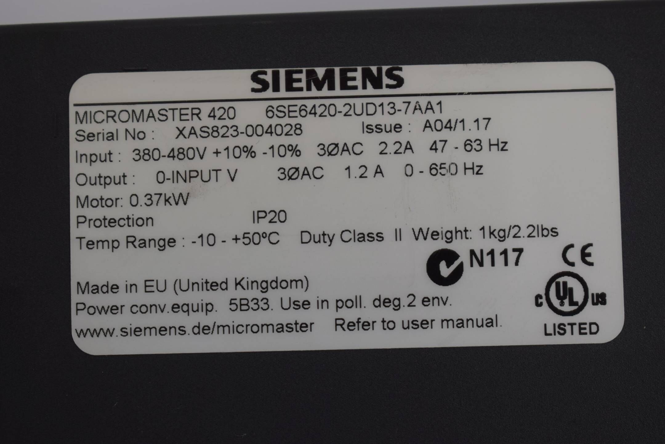 Siemens MICROMASTER 420 6SE6420-2UD13-7AA1 ( 6SE6420-2UD13-7AA1 )
