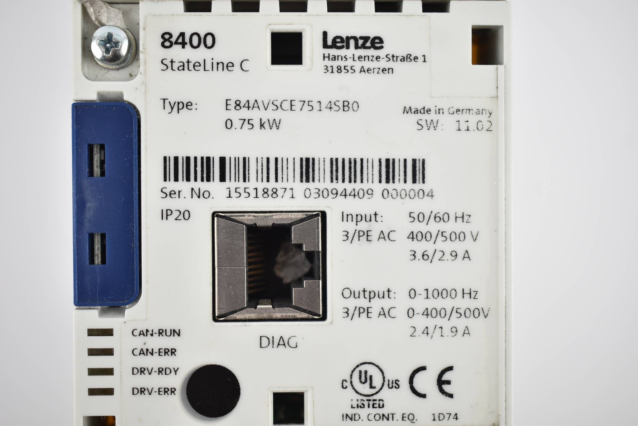 Lenze Frequenzumrichter 8400 StateLine C E84AVSCE7514SB0 ( 0,75kW )