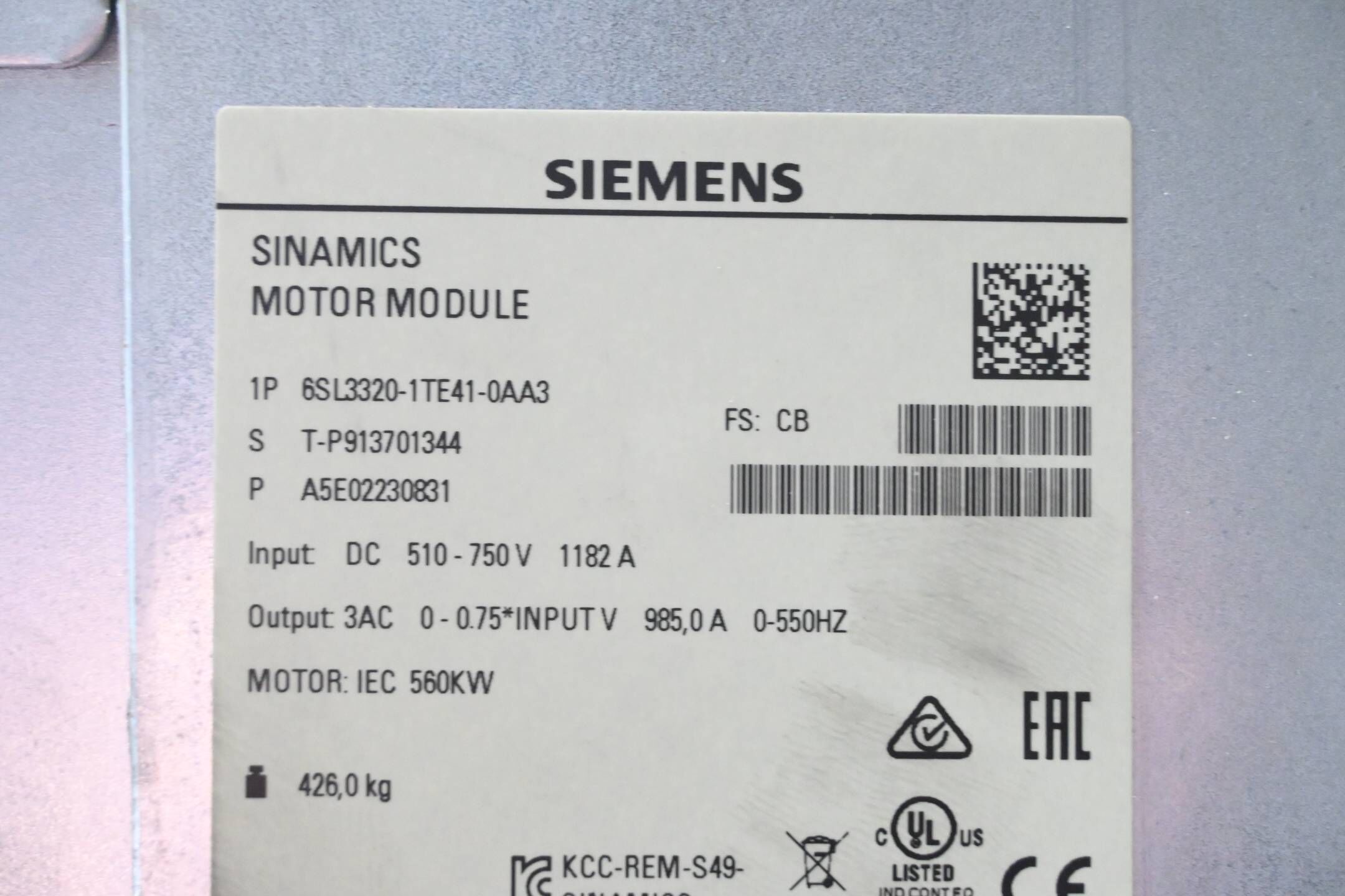 Siemens Sinamics Motor Module 6SL3320-1TE41-0AA3 inkl. 3x 6SL3352-1AE41-0FA1