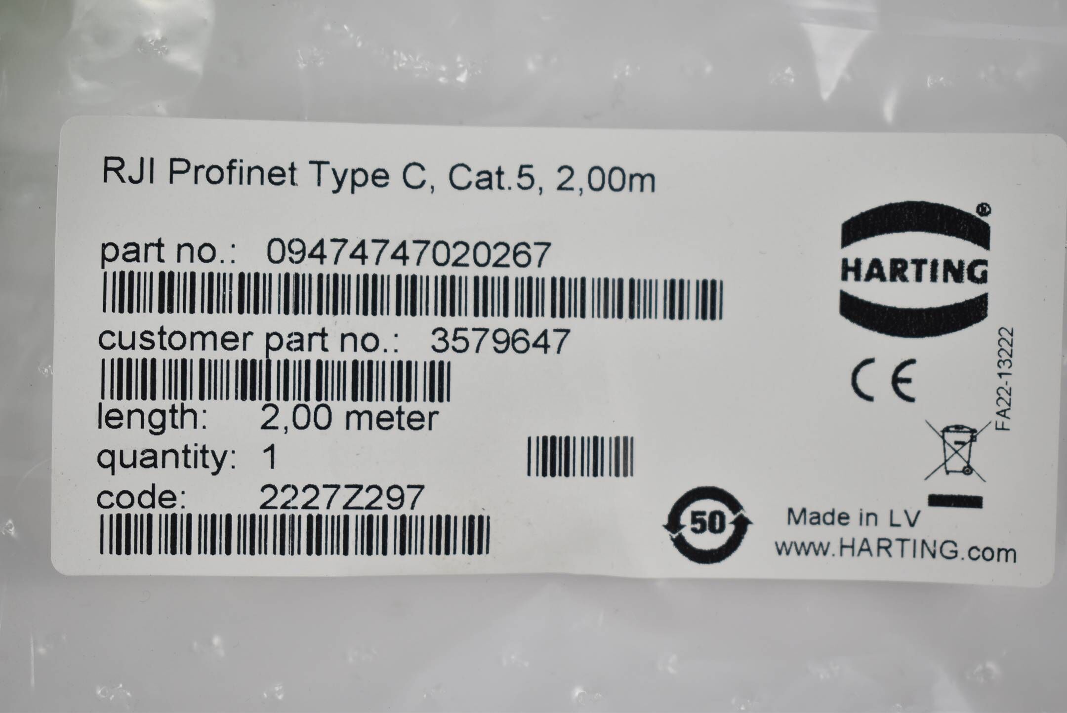 Harting RJI Profinet Type C Cat5 3579647 ( 09474747020267 ) 2,00m