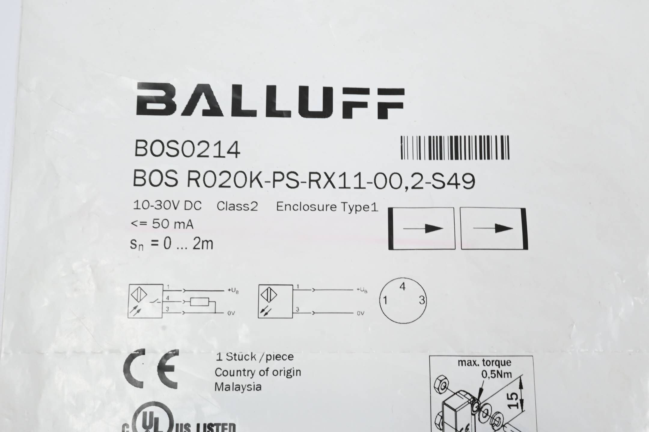 Balluff Einweglichtschranke BOS0214 (BOS R020K-PS-RX11-00,2-S49)
