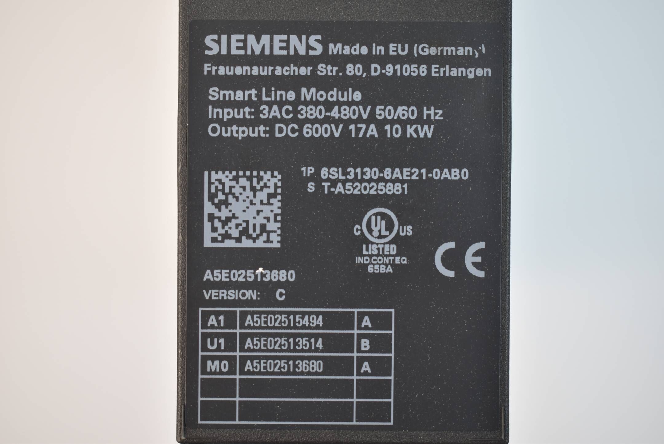 Siemens sinamics S120 smart line 6SL3 130-6AE21-0AB0 ( 6SL3130-6AE21-0AB0 ) E.C