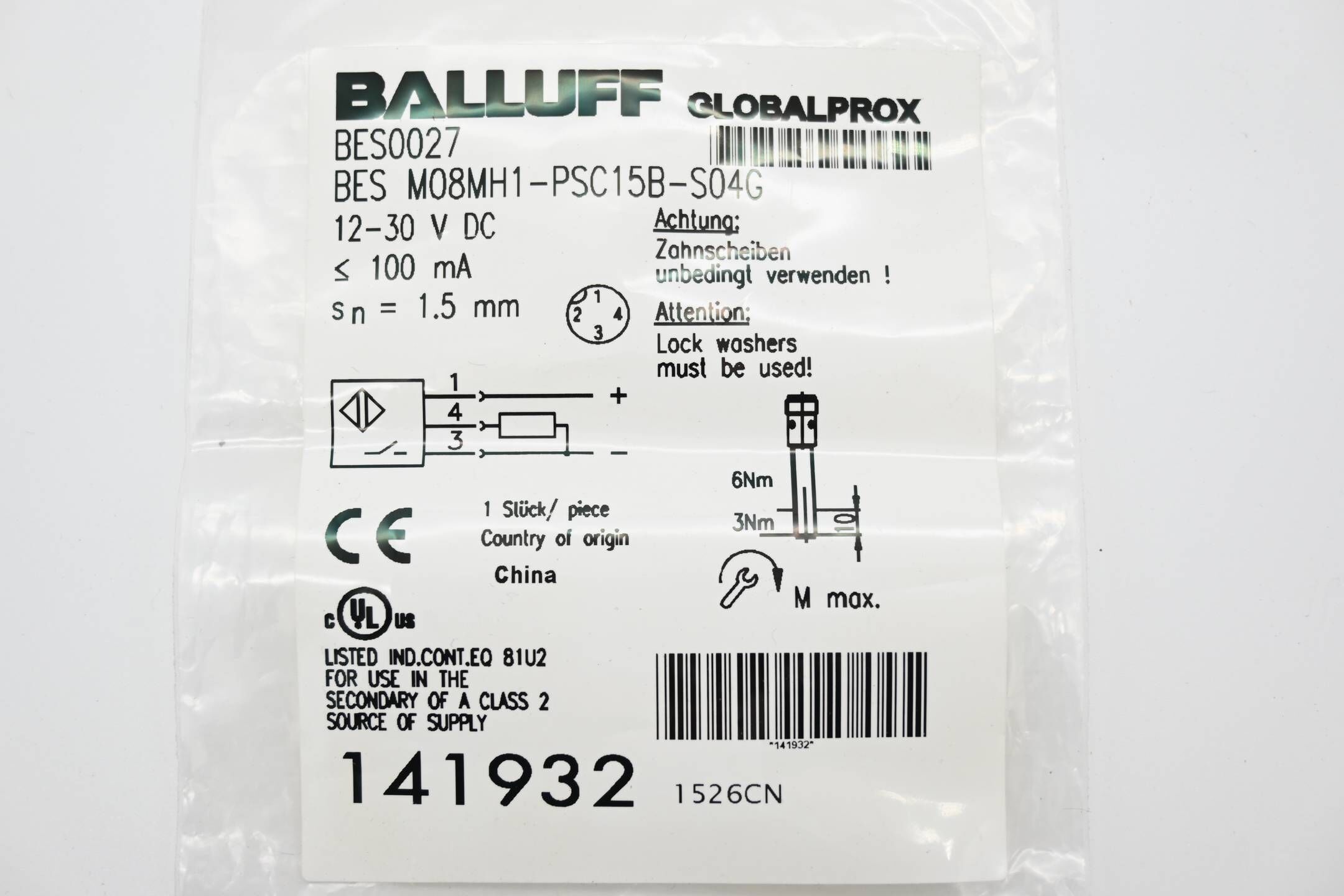 Balluff BES0027 Näherungssensor BES M08MH1-PSC15B-S04G