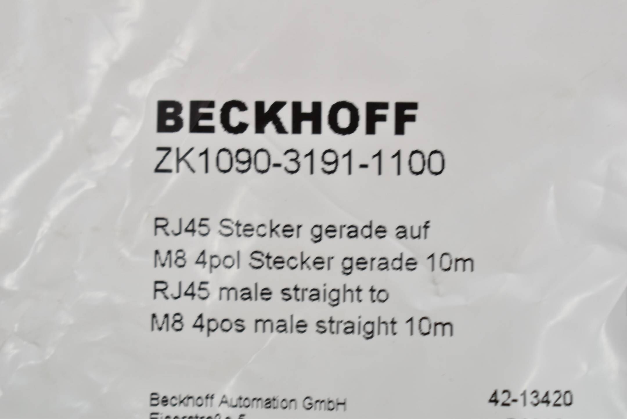 Beckhoff RJ45 EtherCAT-Leitung PRU AWG 22 10 m ZK1090-3191-1100