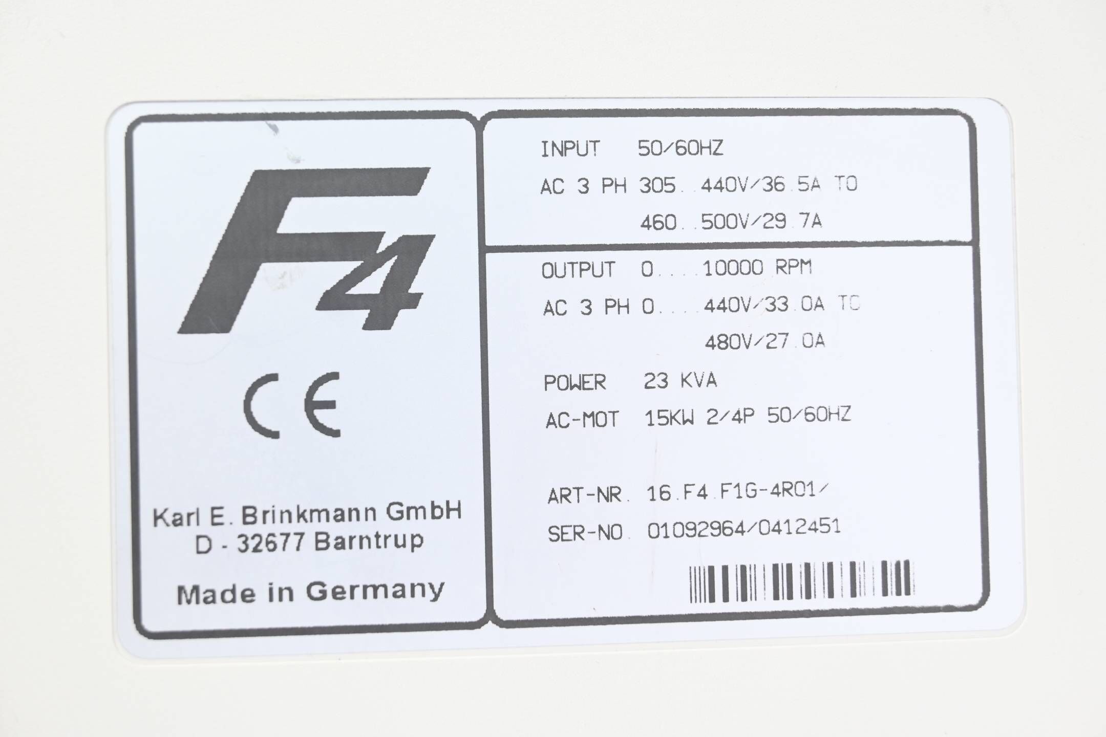 KEB Combivert F4 Frequenzumrichter 16.F4.F1G-4R01/ ( 16F4F1G-4R01 ) inkl. Panel