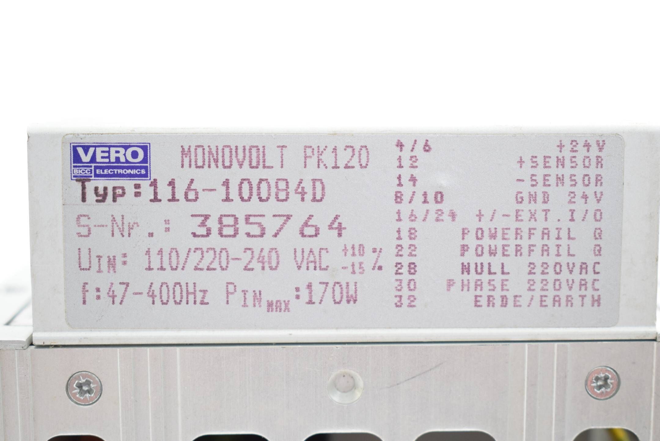 Vero Monovolt PK120 Netzteil 110/220VAC 47-400Hz 170W ( 116-10084D )