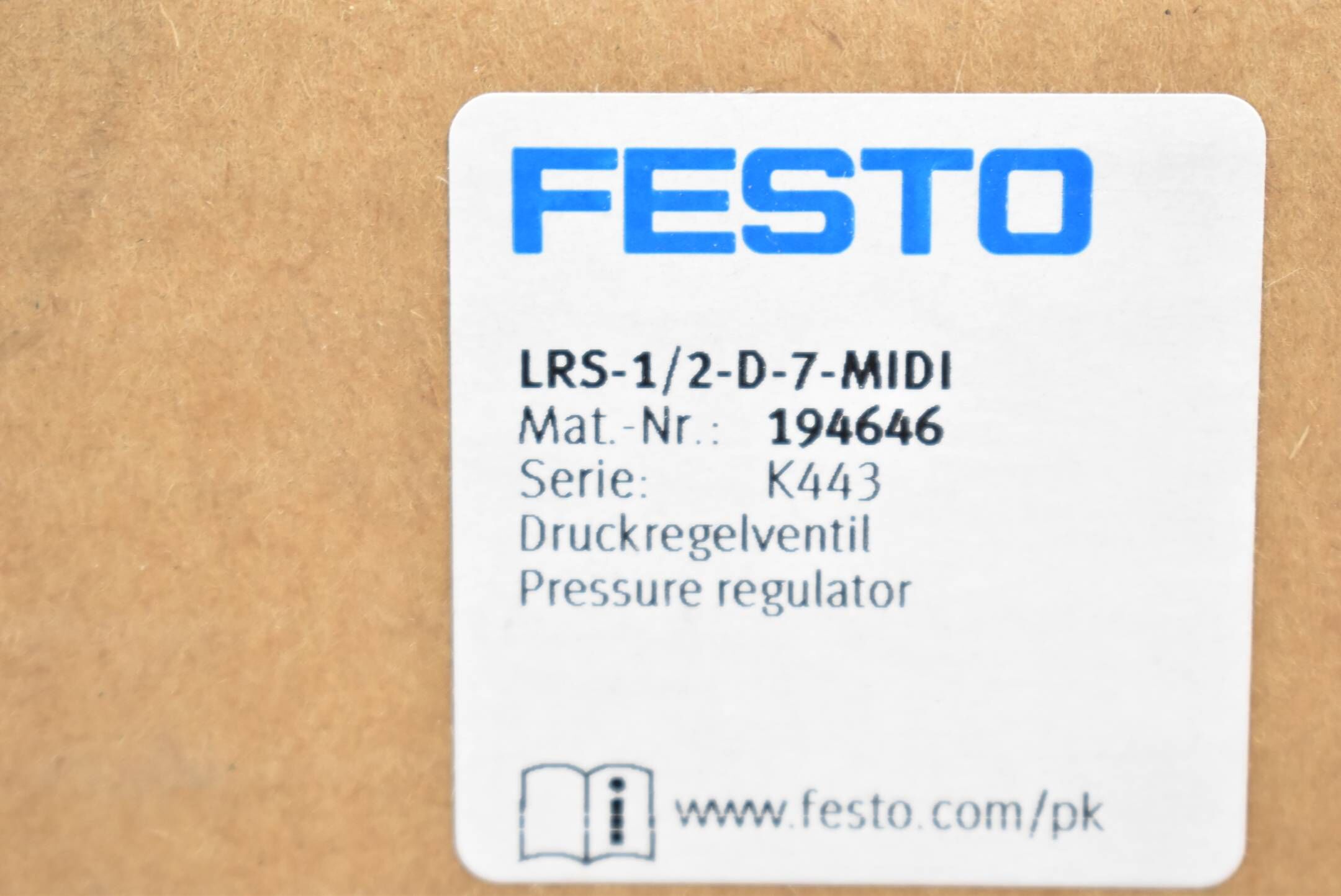 Festo Druckregelventil LRS-1/2-D-7-MIDI inkl. Festo Manometer MA-50-10-1/4
