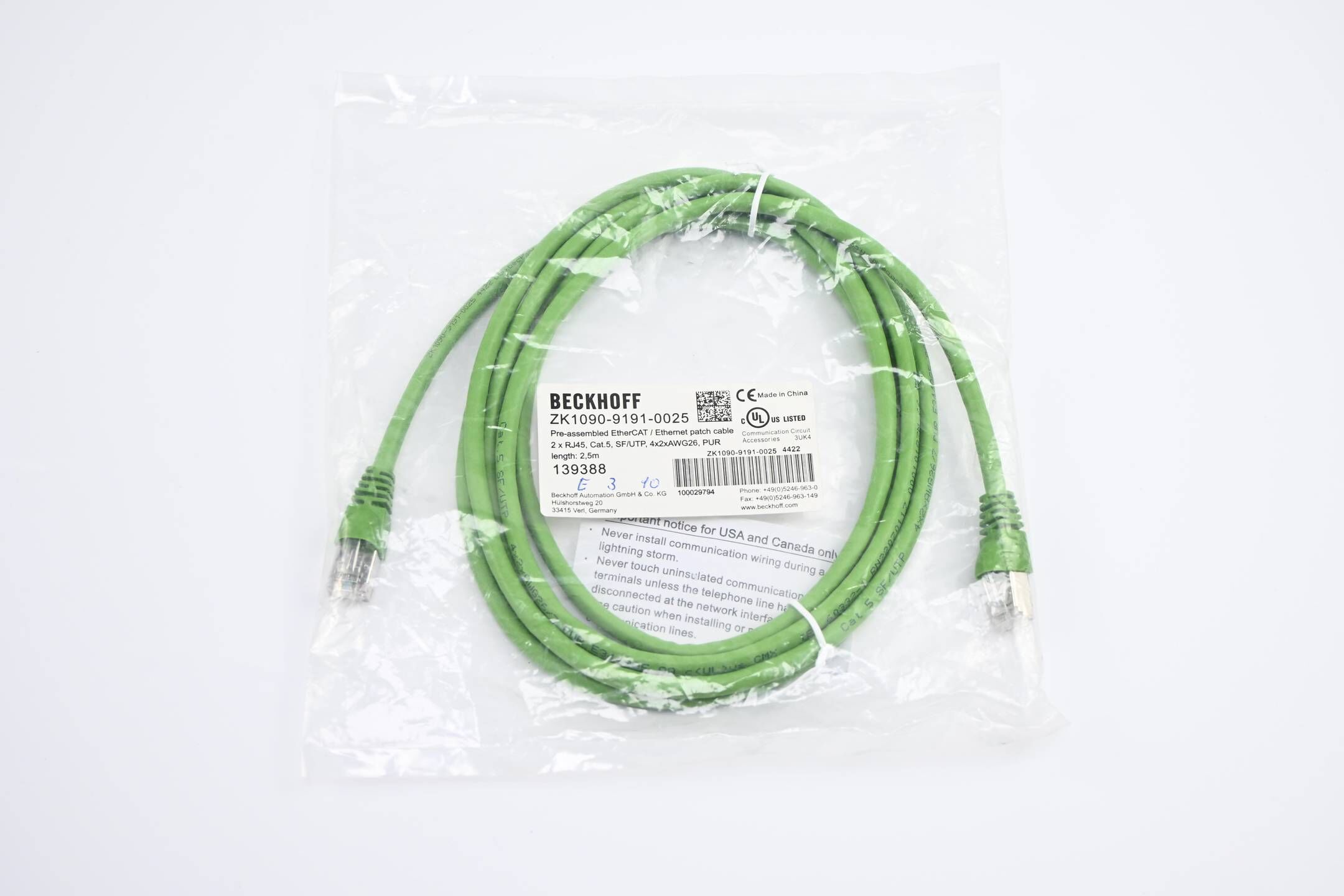 Beckhoff Industrial-Ethernet-/EtherCAT-Patchkabel ZK1090-9191-0025 ( 2,5m )
