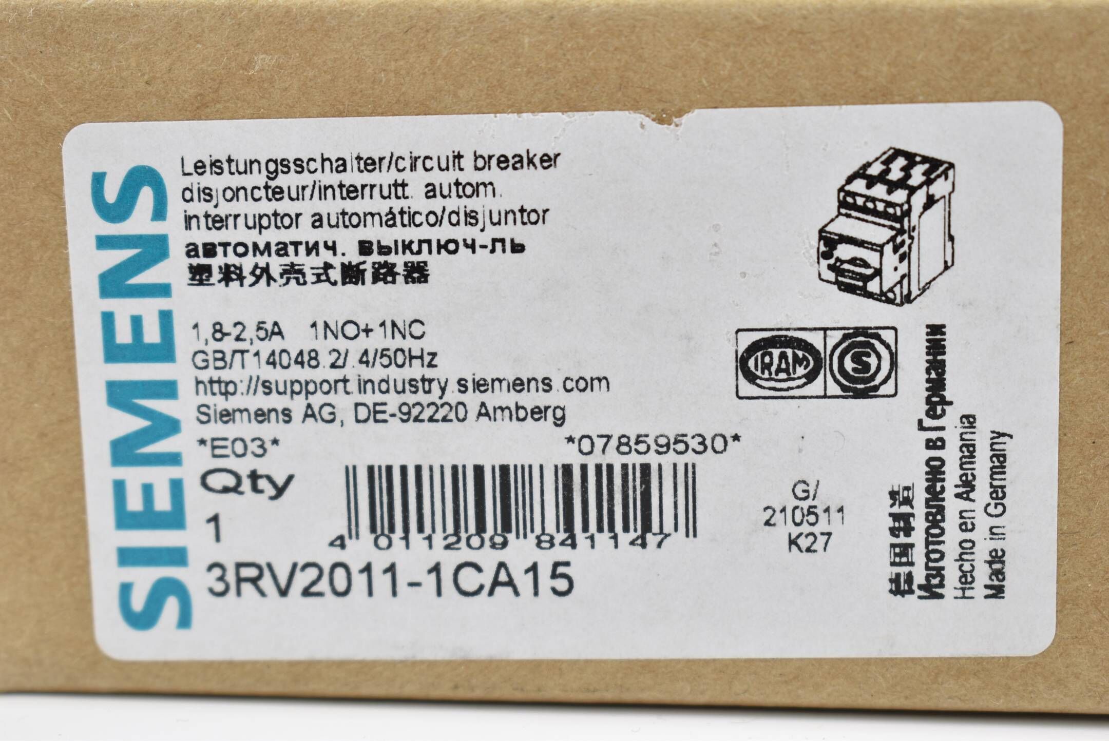 Siemens sirius Leistungsschalter 1,8-2,5A 3RV2 011-1CA15 ( 3RV2011-1CA15 ) E3