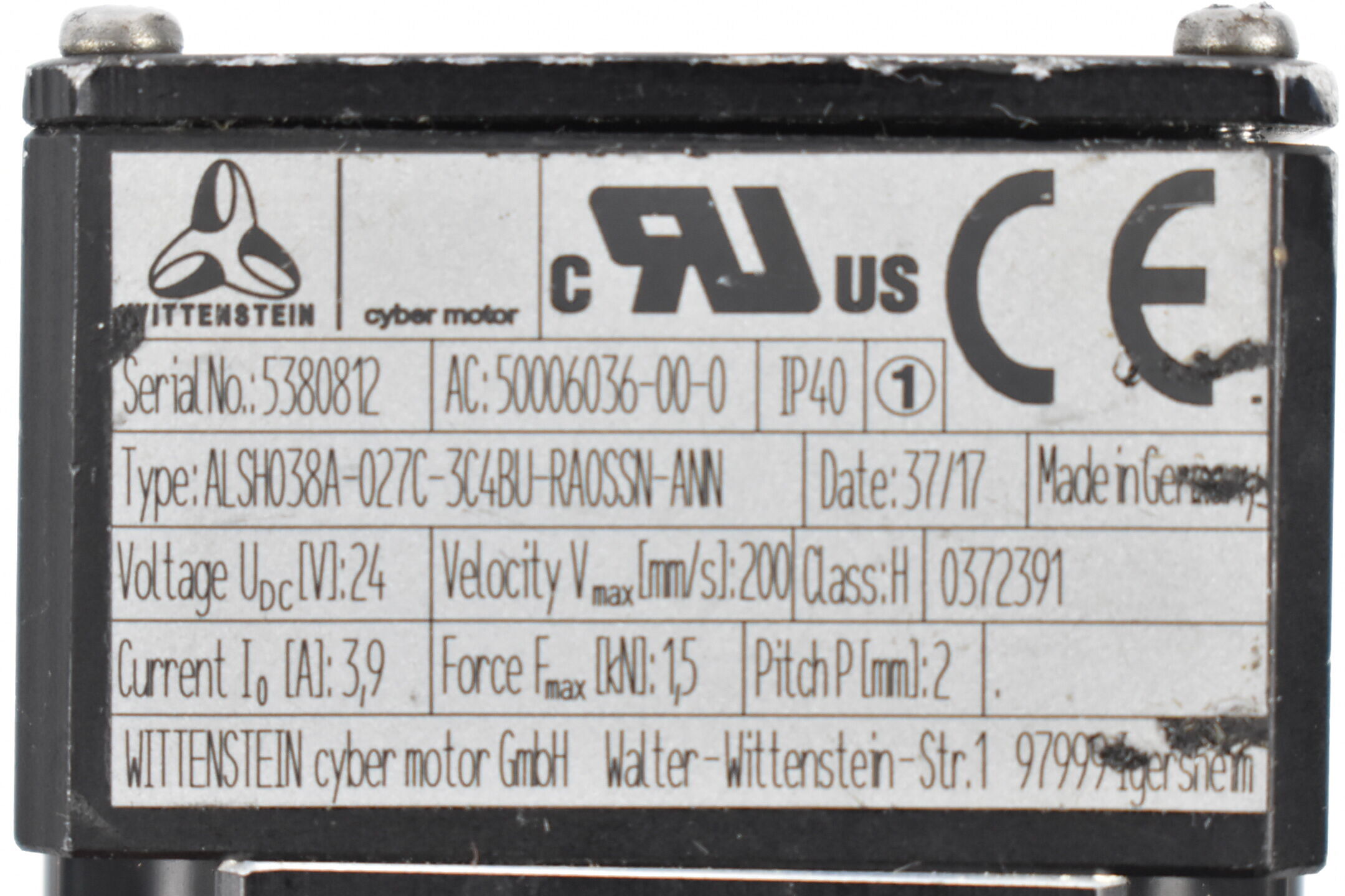 Wittenstein Cyber Motor ALSH038A-027C-3C4BU-RA0SSN-ANN ( 50006036-00-0 )