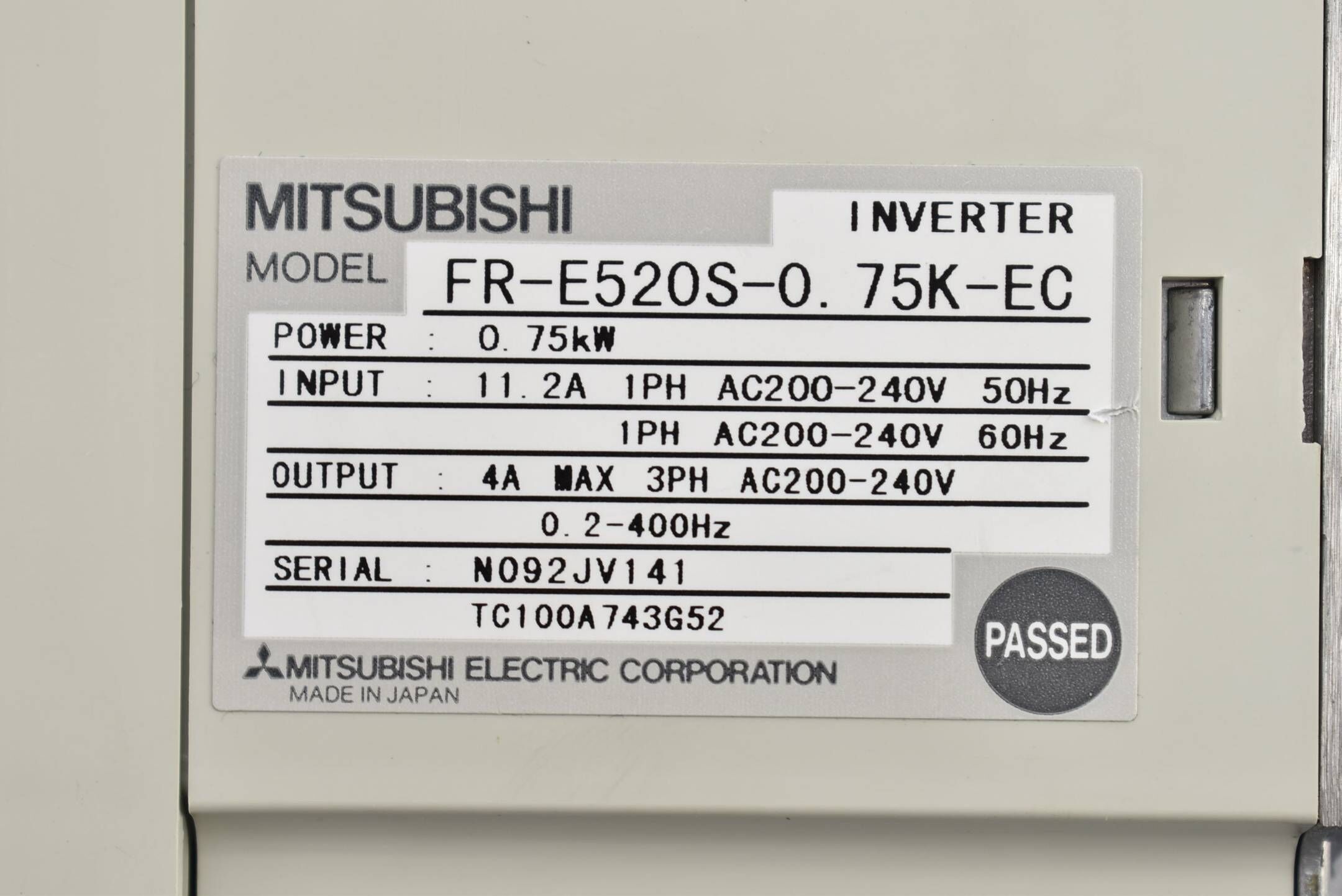 Mitsubishi Inverter 0.75 kW 200-240 V 50/60 Hz FR-E520S-0.75K-EC