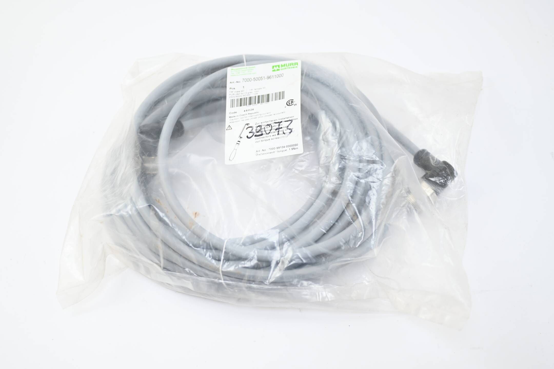 Murr 7/8'' St. 90° PUR 5x1.5 gr UL/CSA+schleppk. 10m ( 7000-50051-9611000 )