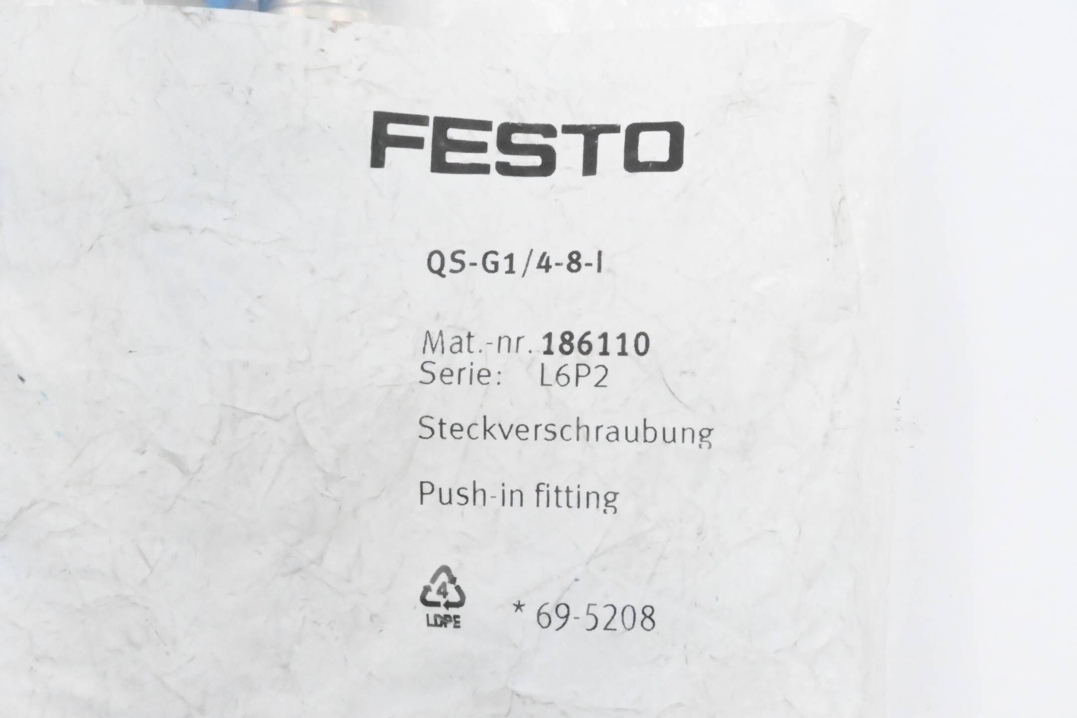Festo 10 Stück Steckverschraubung QS-G1/4-8-I ( 186110 )
