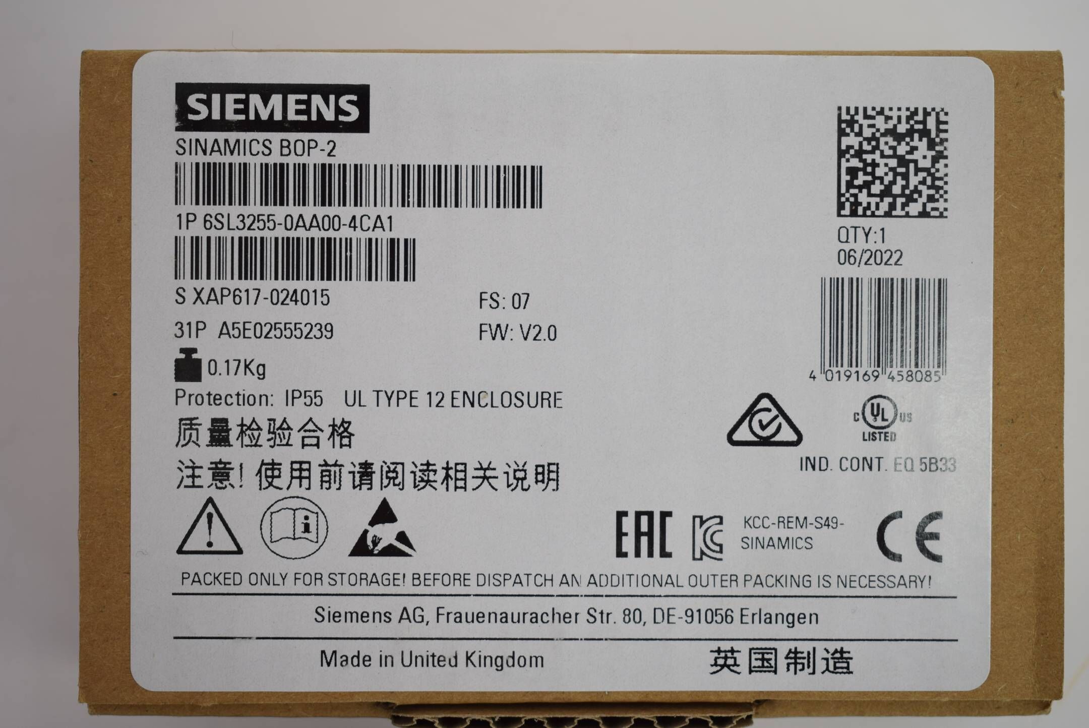 Siemens sinamics G120 Panel 6SL3 255-0AA00-4CA1 ( 6SL3255-0AA00-4CA1 ) E07