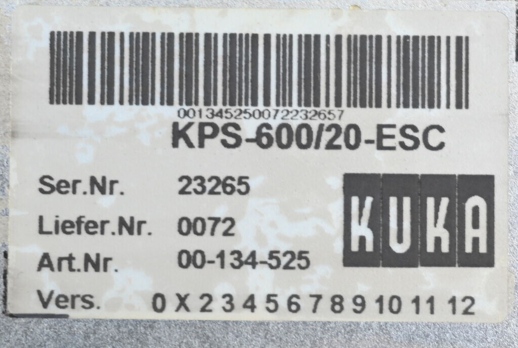 Kuka Stromversorgungsmodul KPS-600/20-ESC ( 00-134-525 ) E93DE143E4B531XX3F14