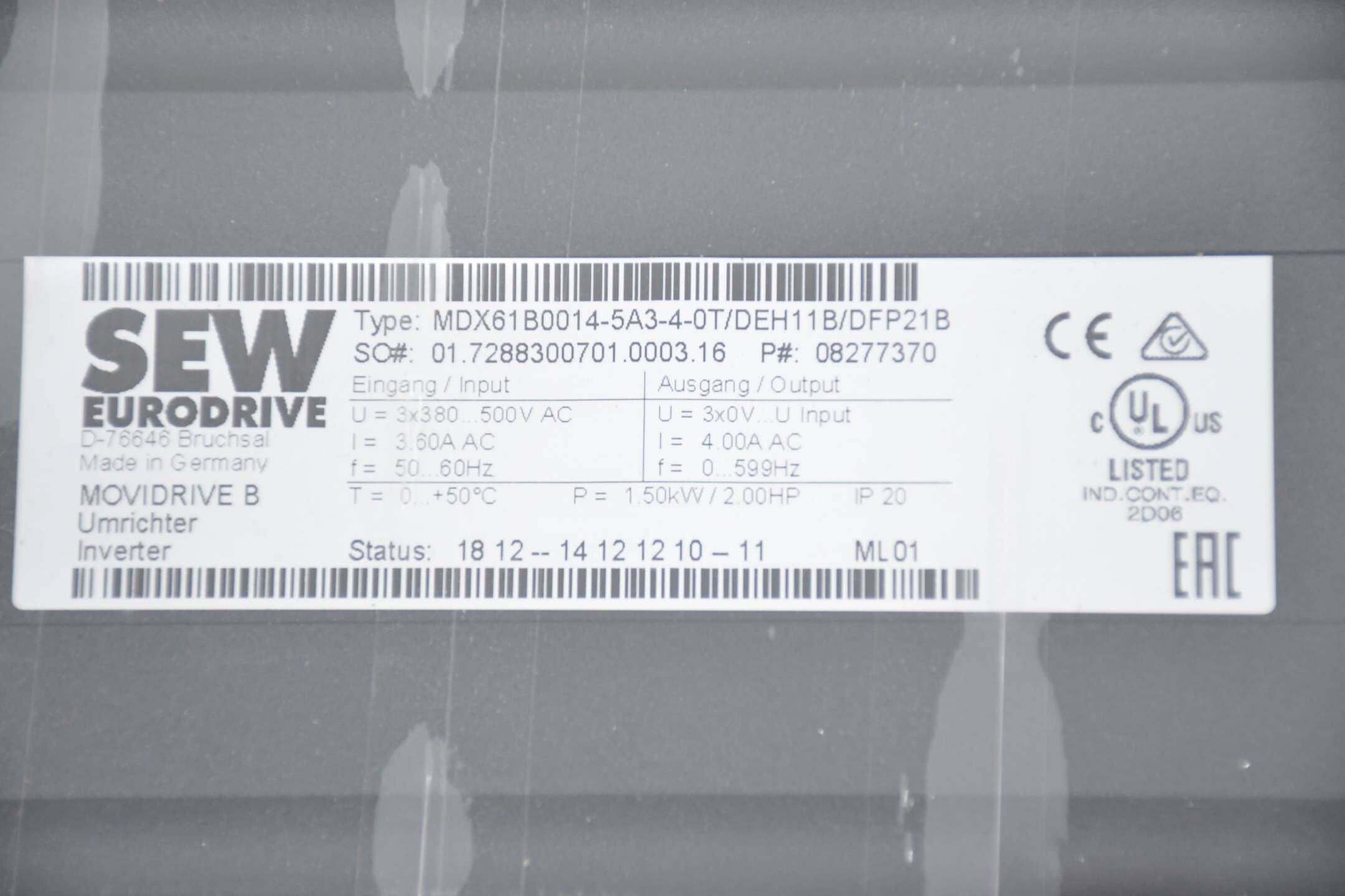 SEW Eurodrive Movidrive MDX61B0014-5A3-4-0T/DEH11B/DFP21B ( 08277370 )
