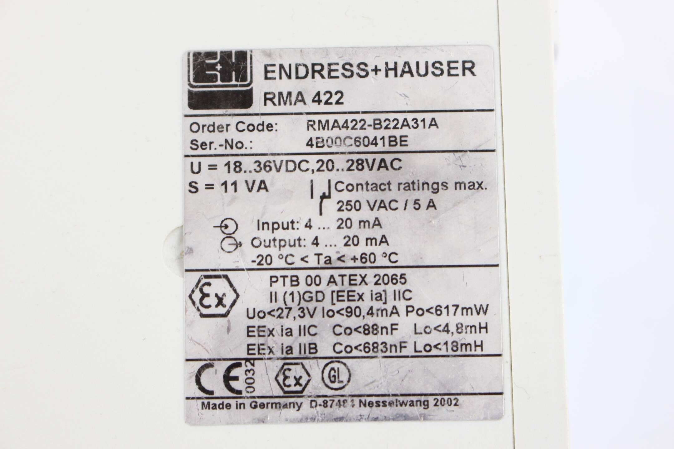 Endress+Hauser Prozessmessumformer RMA 422 ( RMA422-B22A31A ) 250 VAC / 5 A