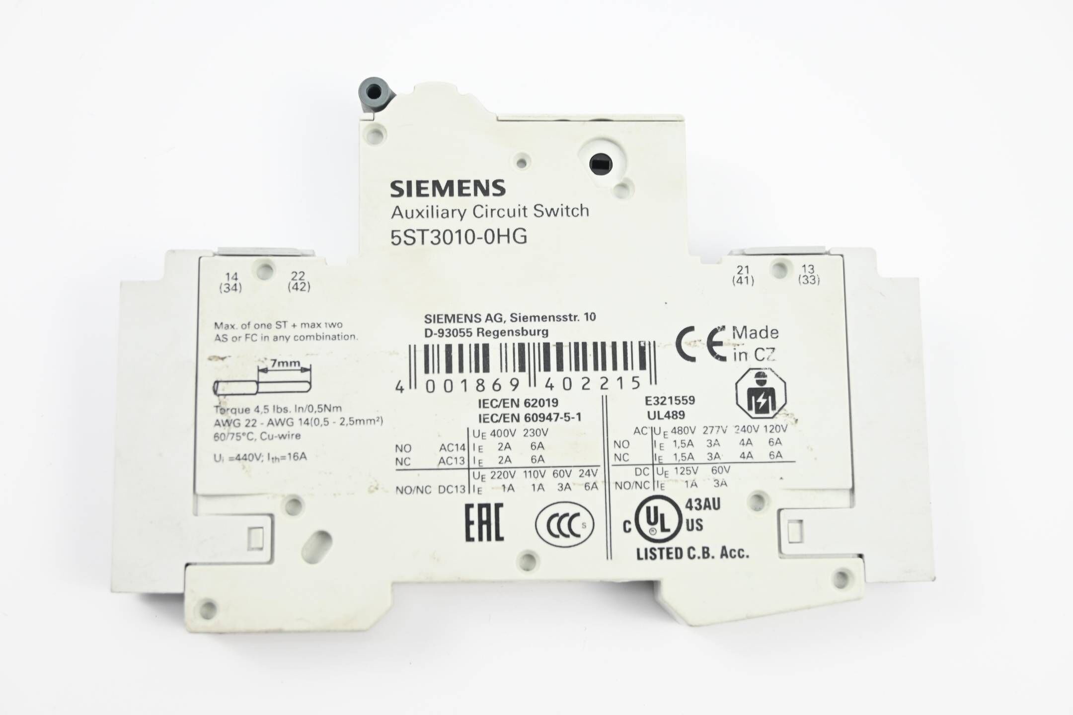 Siemens Hilfsschalter 5ST3010-0HG ( 5ST3 010-0HG )