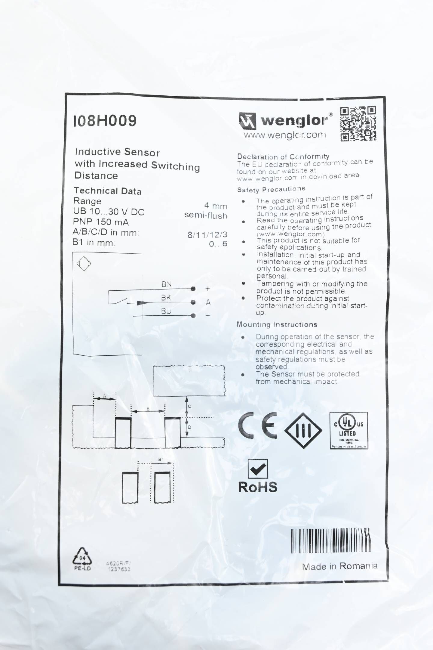 Wenglor Induktiver Sensor mit erhöhtem Schaltabstand I08H009