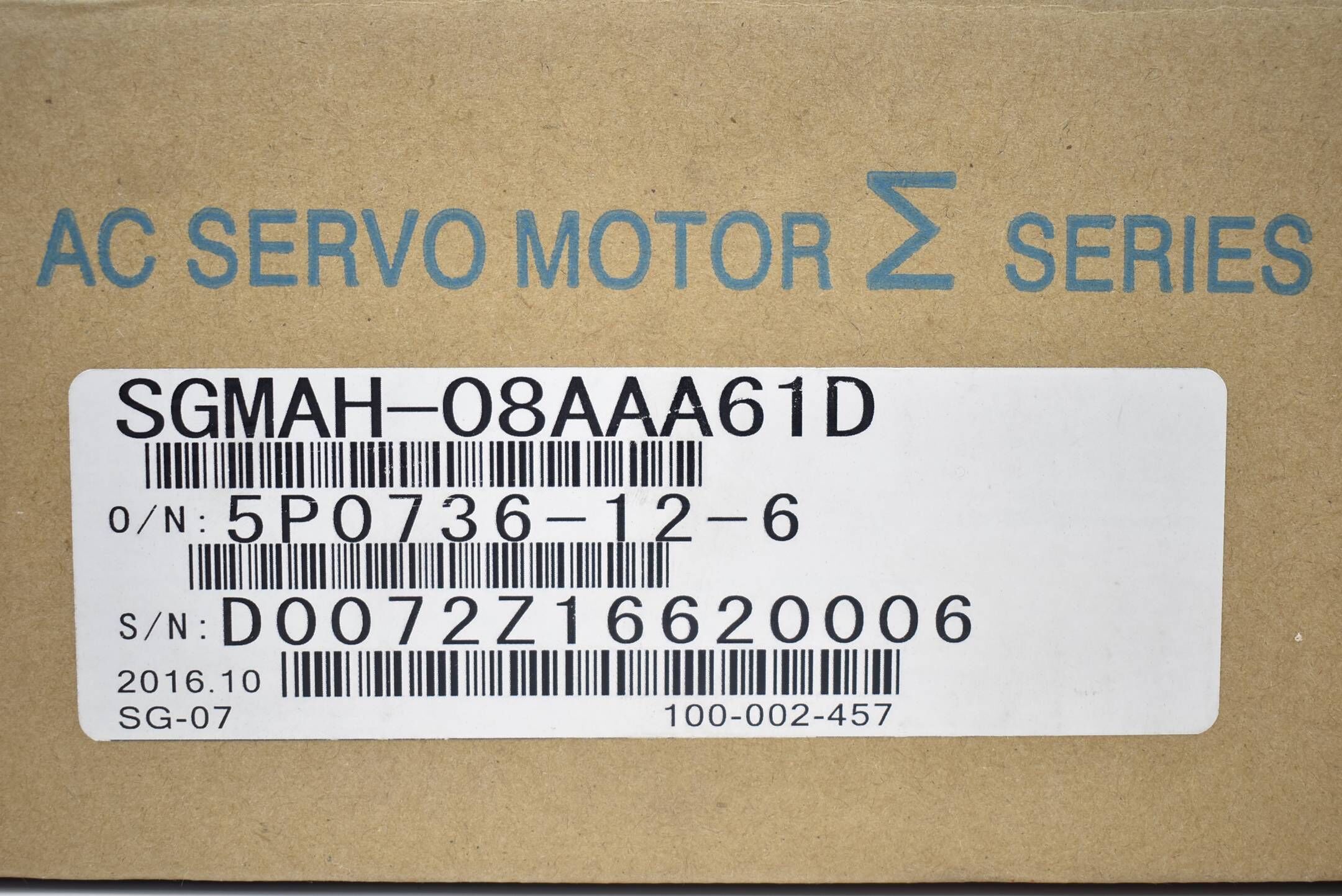 Yaskawa AC Servomotor SGMAH-08AAA61D-0Y ( 3000r/min. 750W 200V )