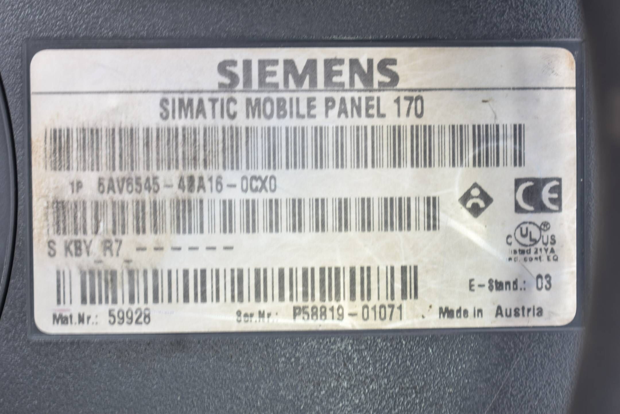 Siemens simatic Mobile Panel 170 6AV6 545-4BA16-0CX0 ( 6AV6545-4BA16-0CX0 ) E3