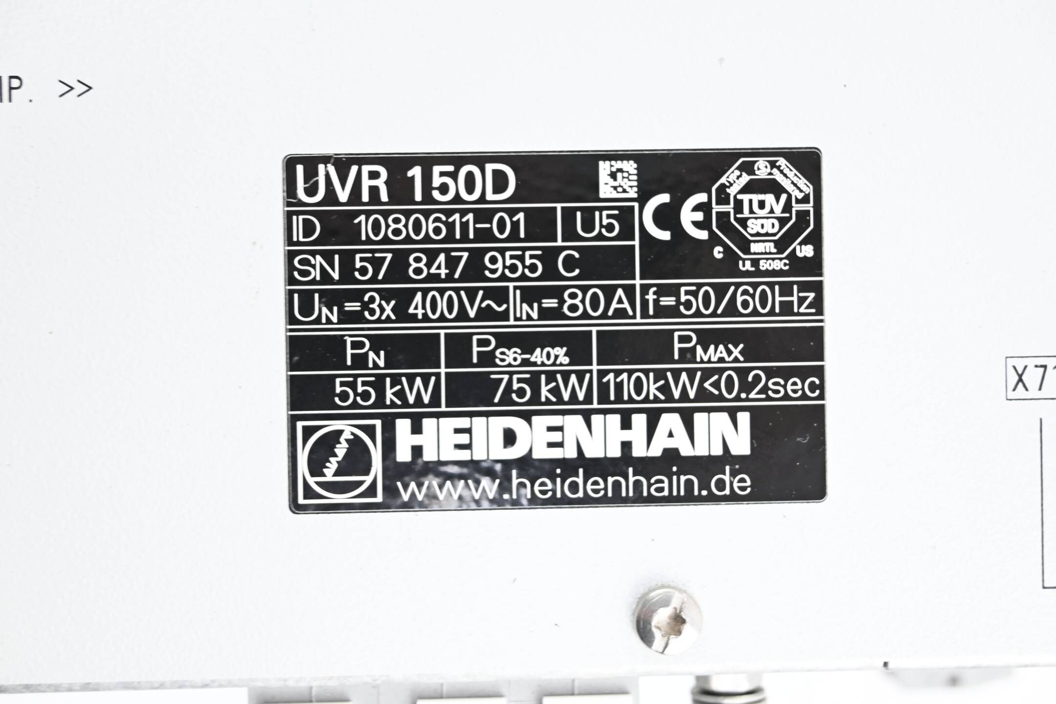 Heidenhain Umrichter-Versorgungseinheit UVR 150D 55 ( 1080611-01 ) Ver. U5