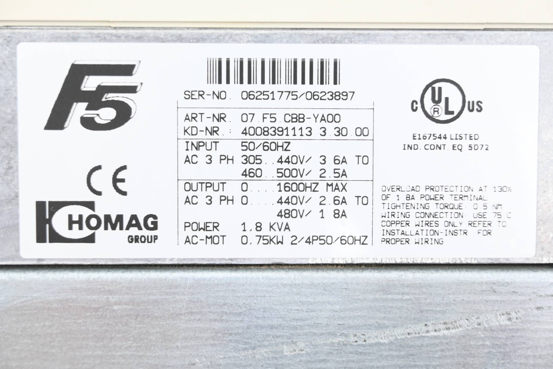 KEB Combivert F5 Frequenzumrichter 07.F5.CBB-YA00 inkl. 10.E5.T60-A071