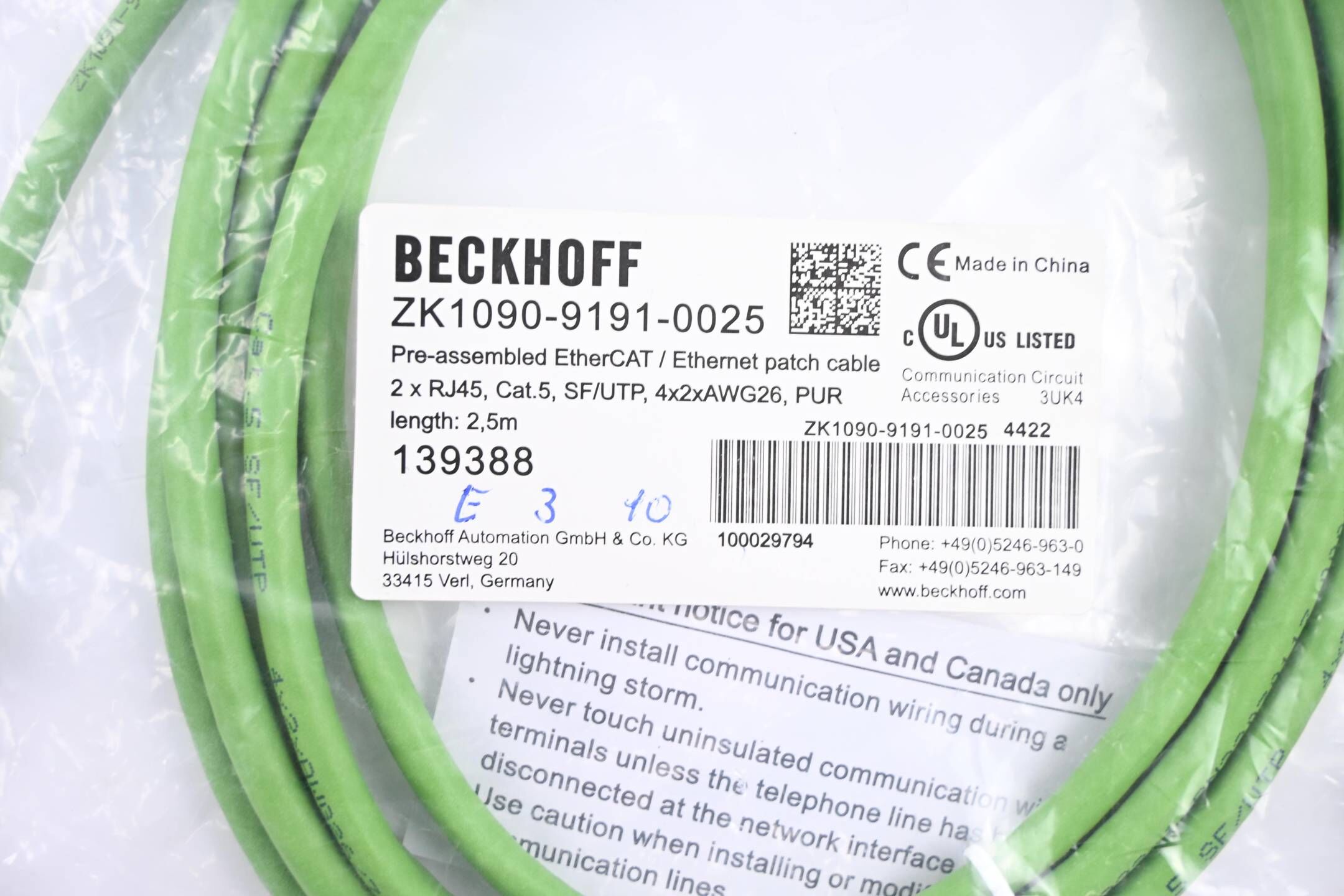 Beckhoff Industrial-Ethernet-/EtherCAT-Patchkabel ZK1090-9191-0025 ( 2,5m )