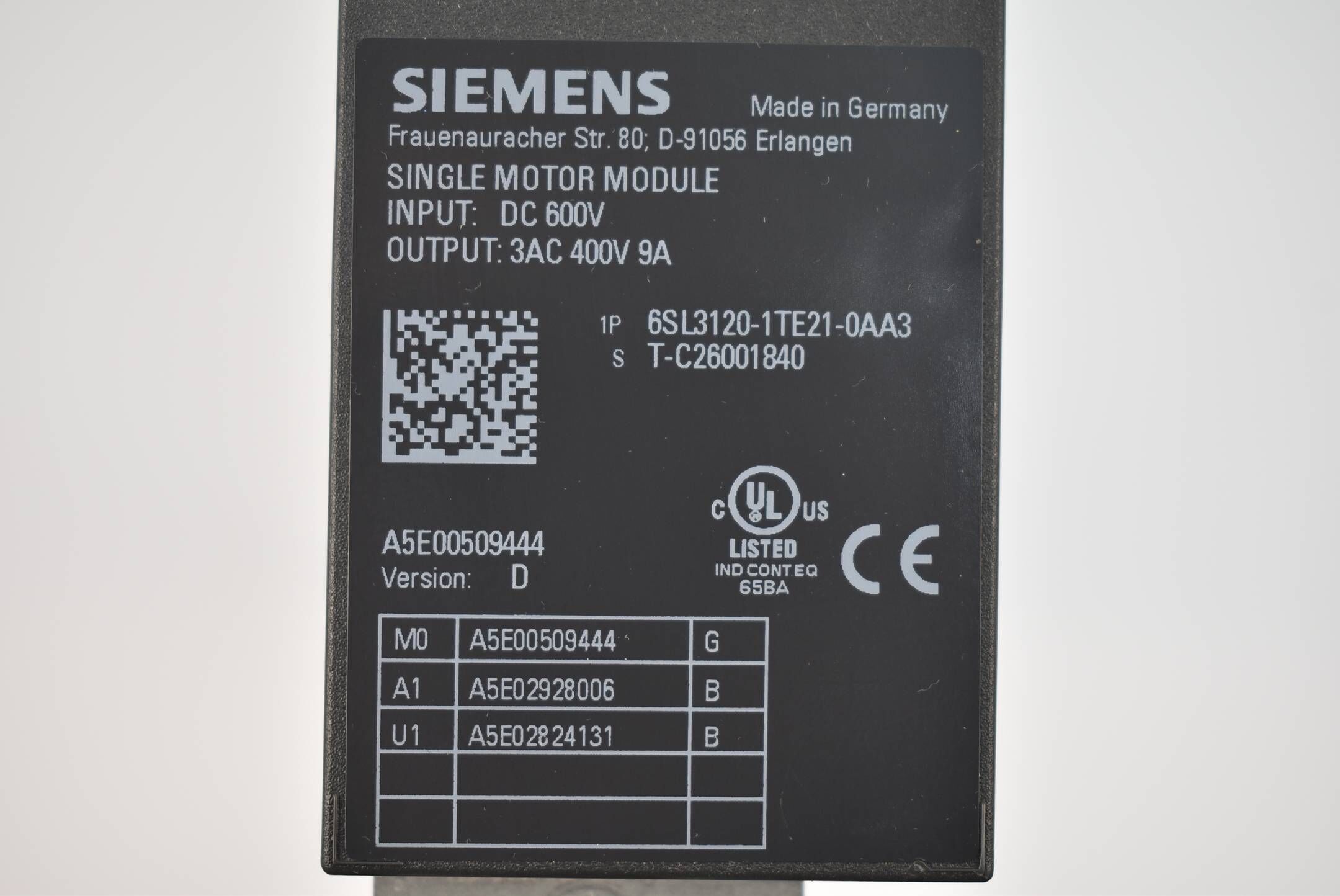 Siemens sinamics S120 Single Motor 6SL3120-1TE21-0AA3 ( 6SL3 120-1TE21-0AA3 ) VD