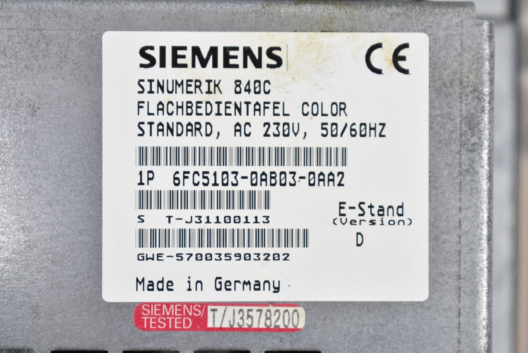 Siemens Sinumerik Flachbedientafel 6FC5103-0AB03-0AA2 ( 6FC5 103-0AB03-0AA2 ) D