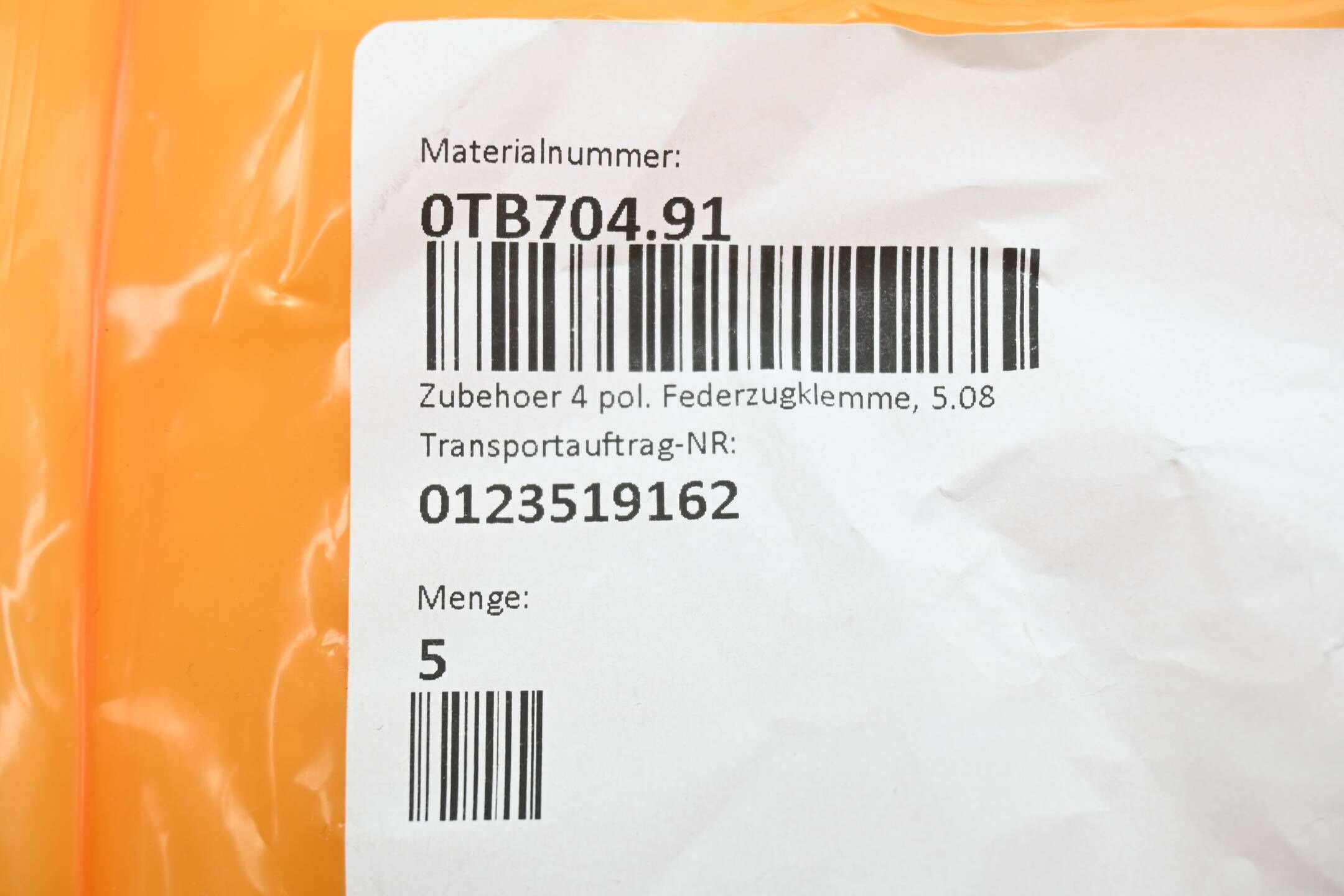 5 STÜCK B&R Automation 4-polige Feldklemme 0TB704.91