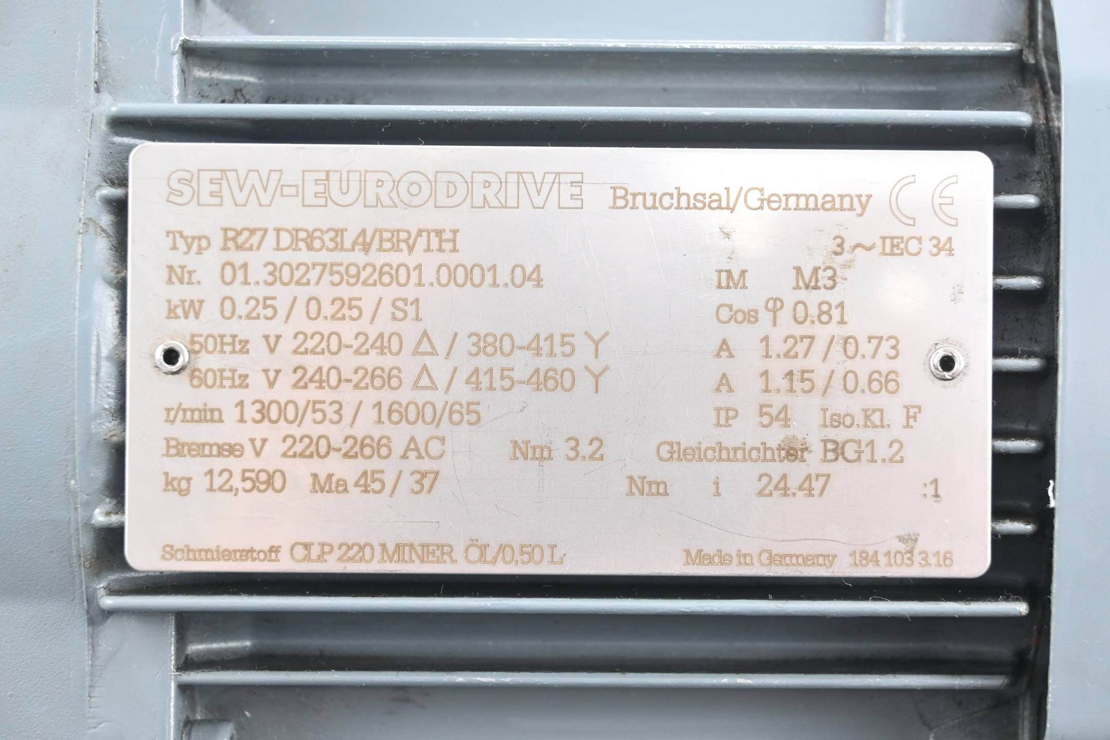 SEW Eurodrive Getriebemotor R27 DR63L4/BR/TH 