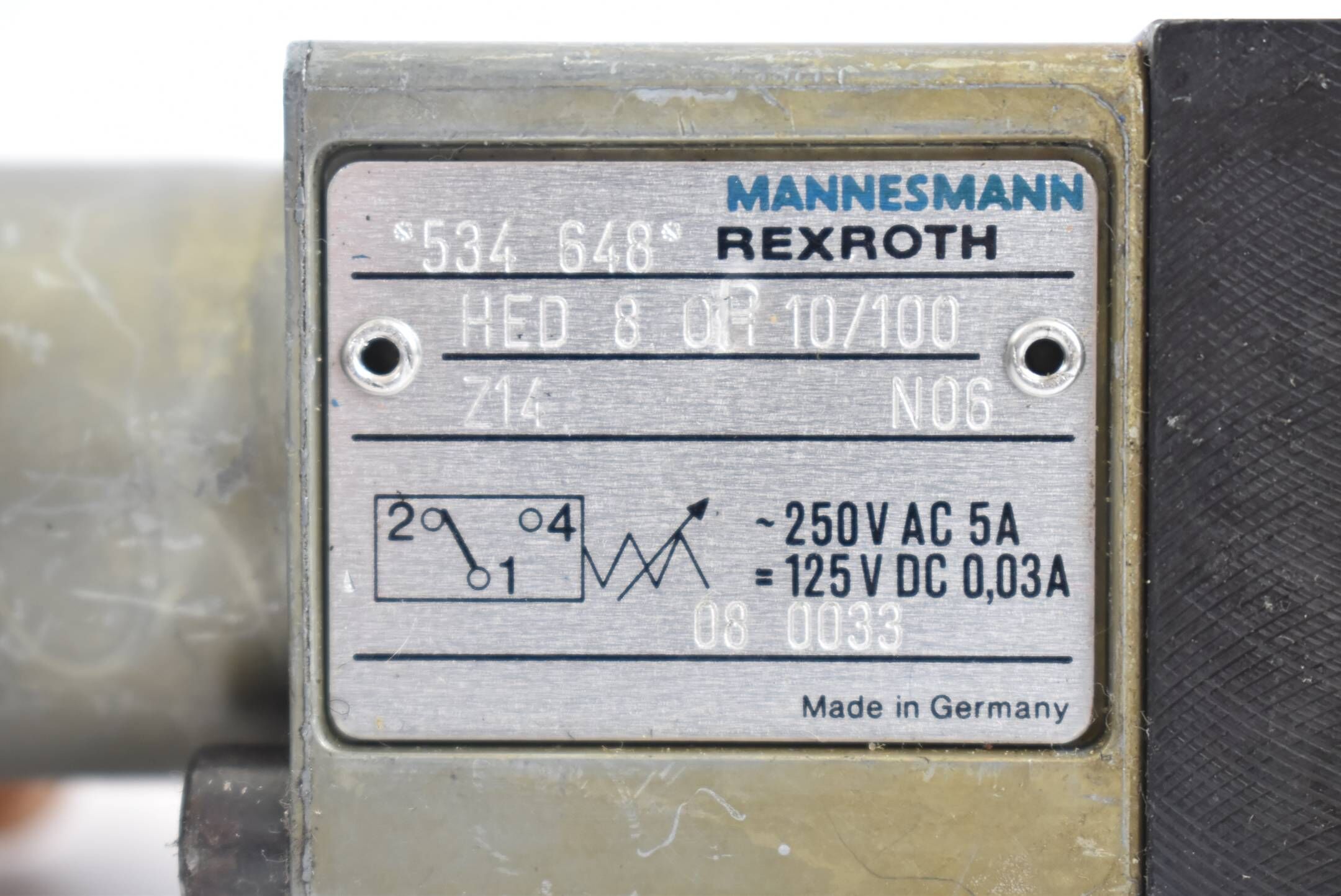 Mannesmann Rexroth Druckschalter HED 8 OH 10/100 Z14 + Leitungsdose Gegenstecker