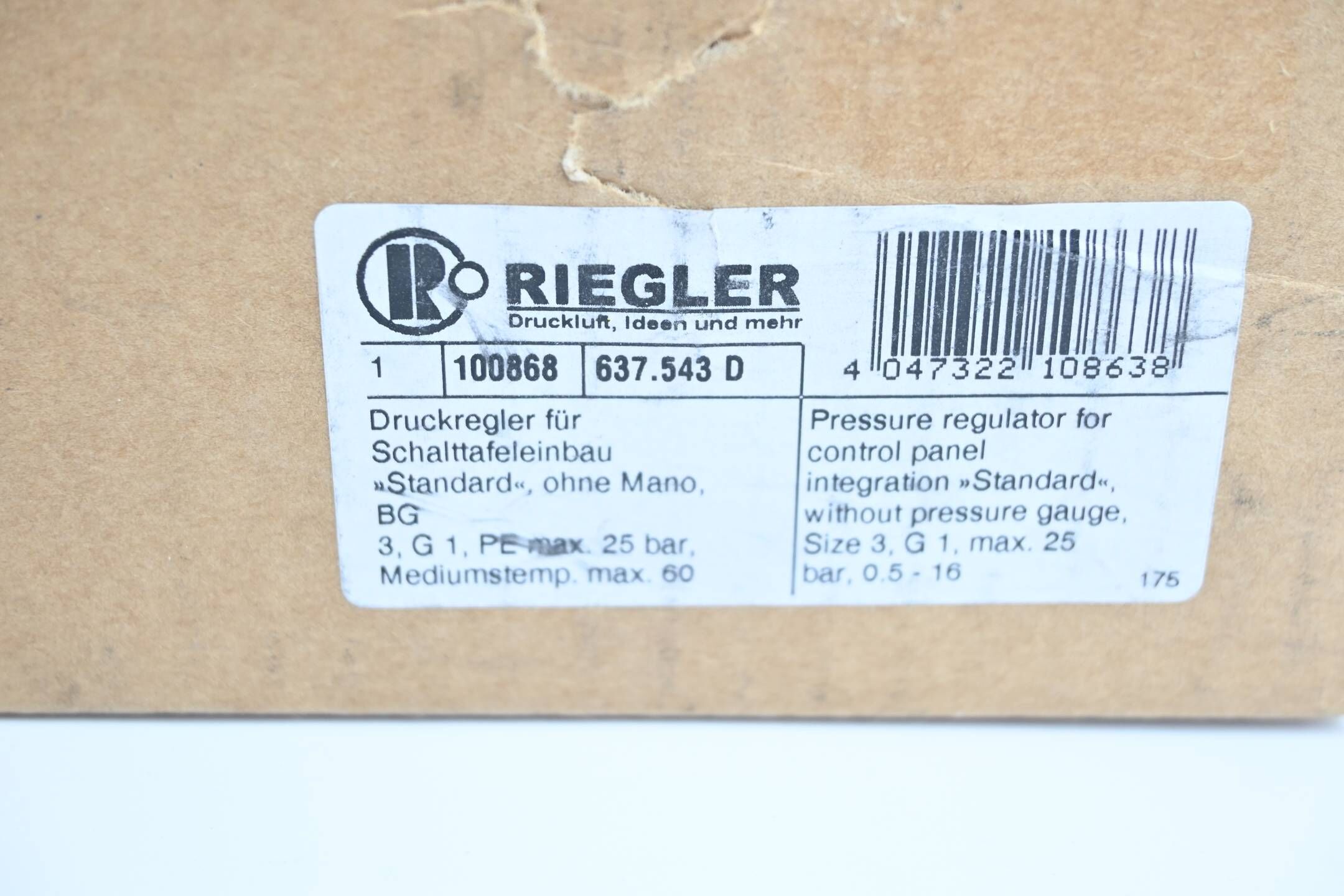 Riegler Druckregler für Schalttafeleinbau 100868 ( 637.543 D ) 