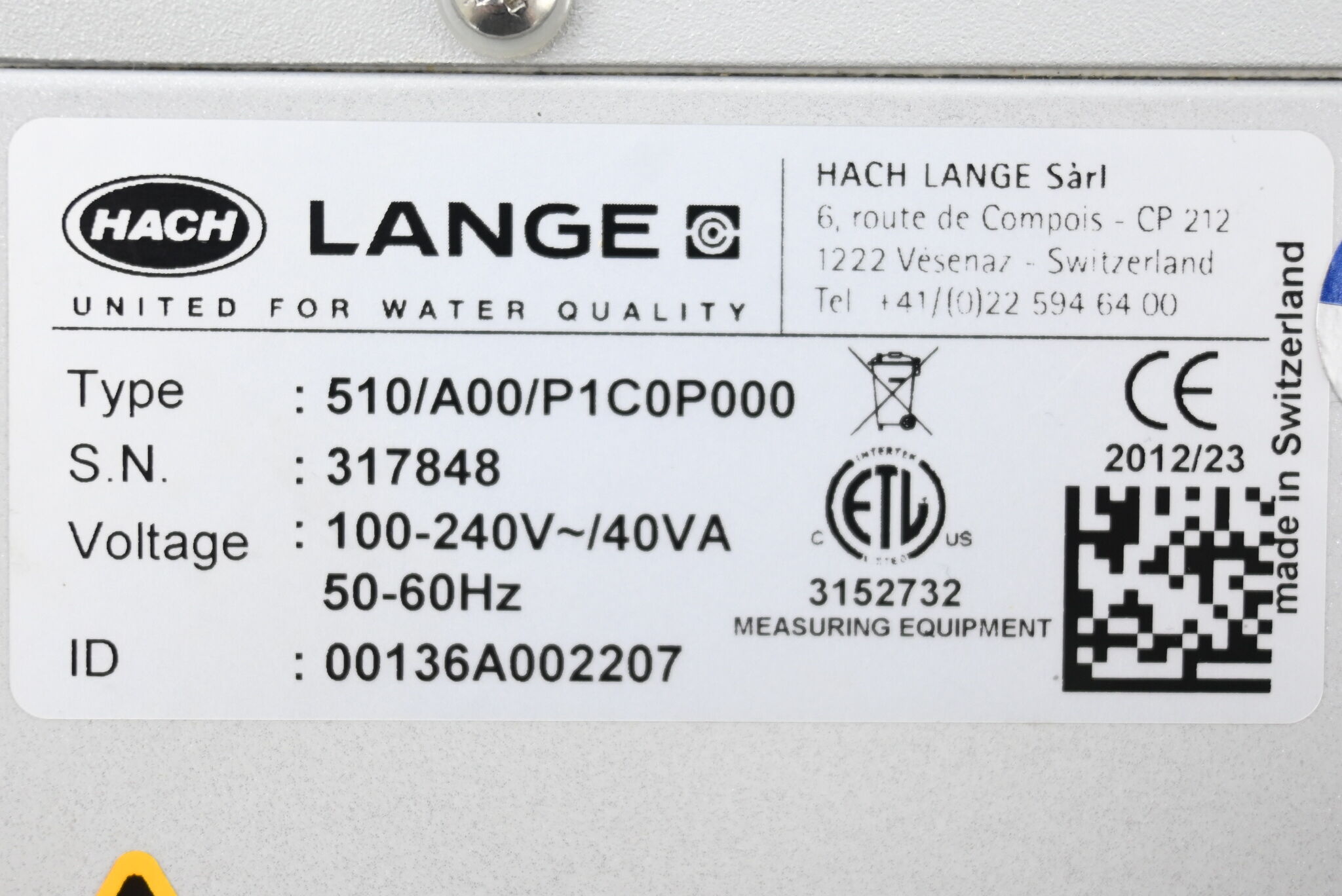 Hach Lange Operator Interface Panel 510/A00/P1C0P000 ( 00136A002207 )