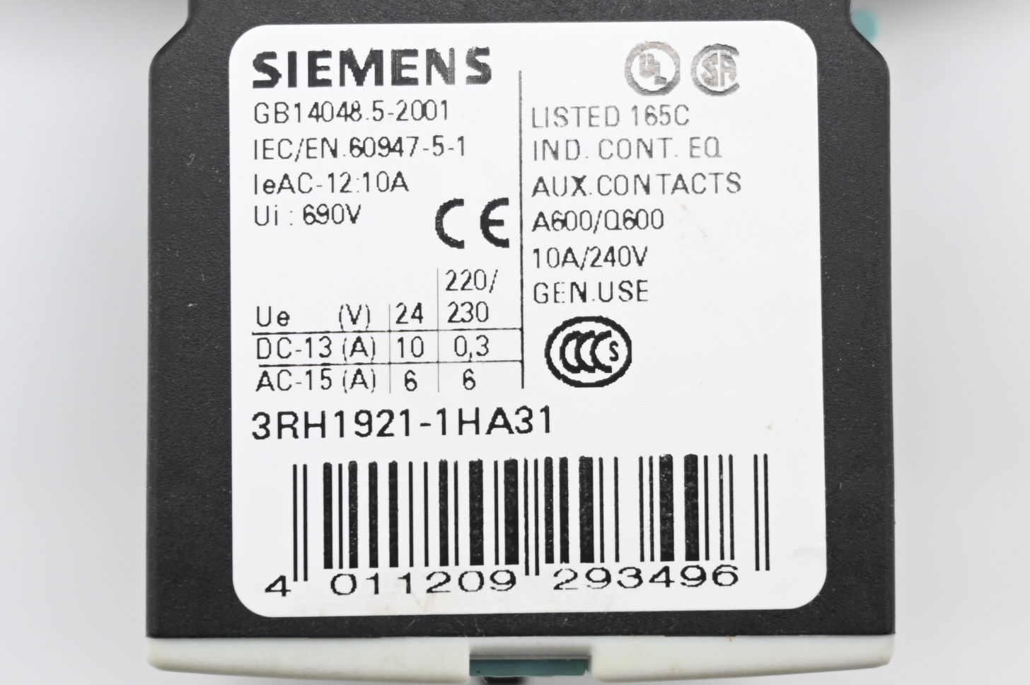 Siemens Leistungsschütz 3RT1035-1BB44 + Hilfsschalterblock 3RH1921-1HA31