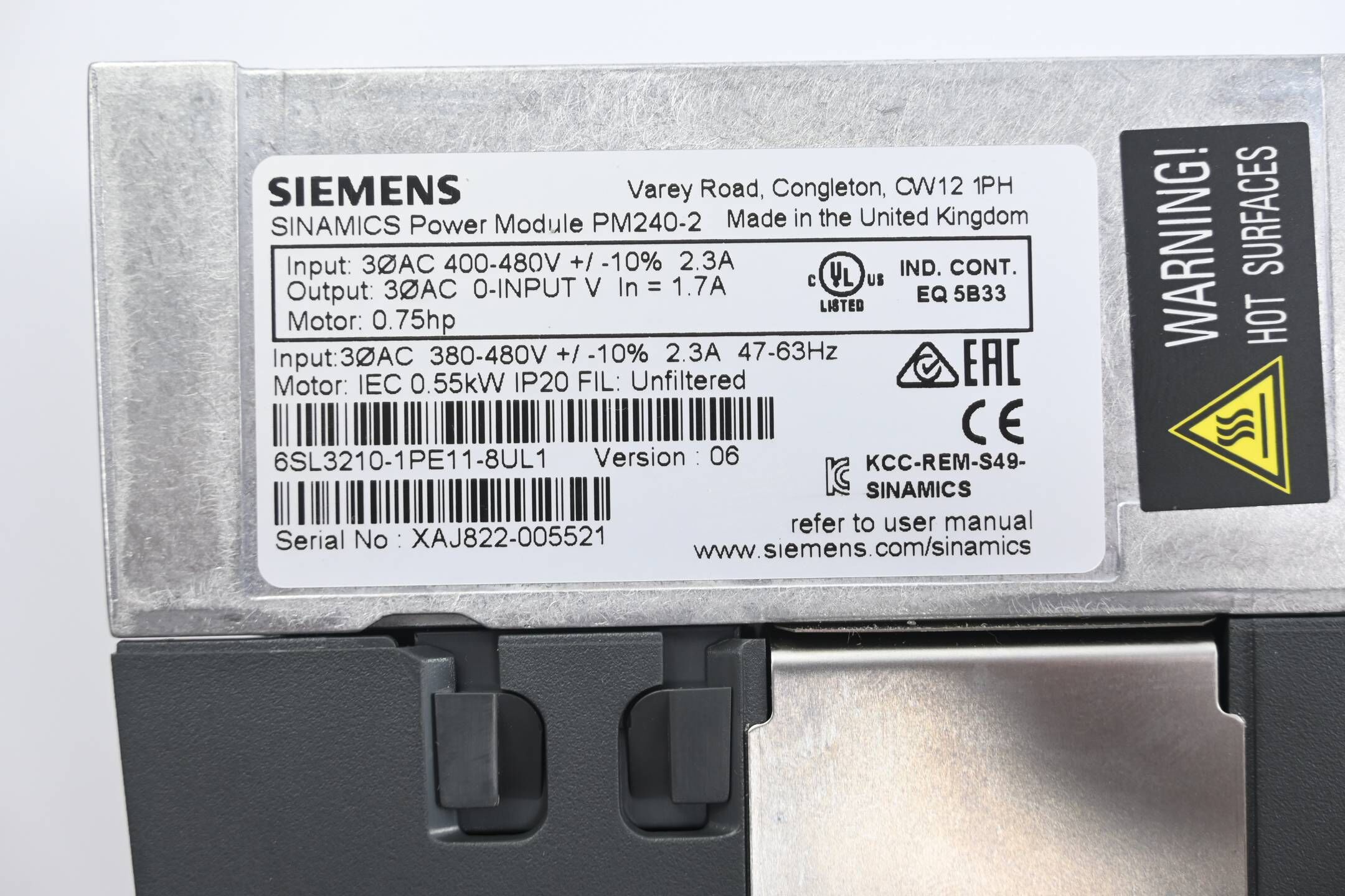 Siemens Sinamics PM240-2 6SL3210-1PE11-8UL1 ( 6SL3 210-1PE11-8UL1 ) Ver. 06