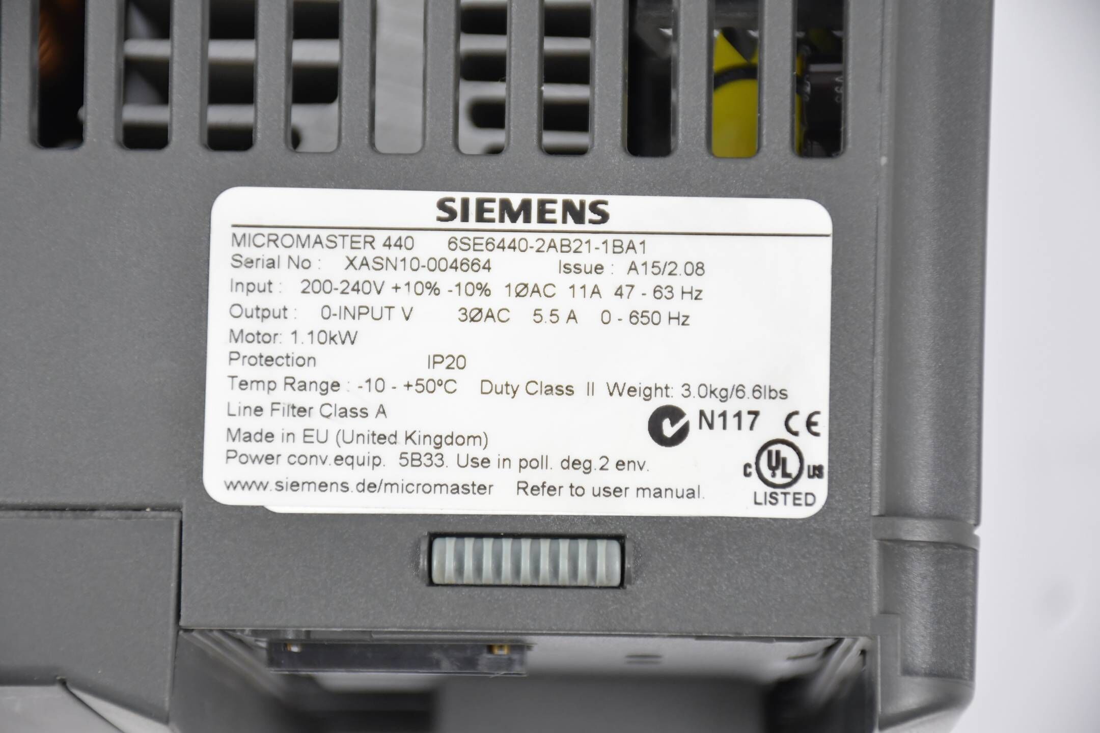 Siemens Micromaster 440 6SE6440-2AB21-1BA1 E A15/2.08 inkl. Kommutierungsdrossel