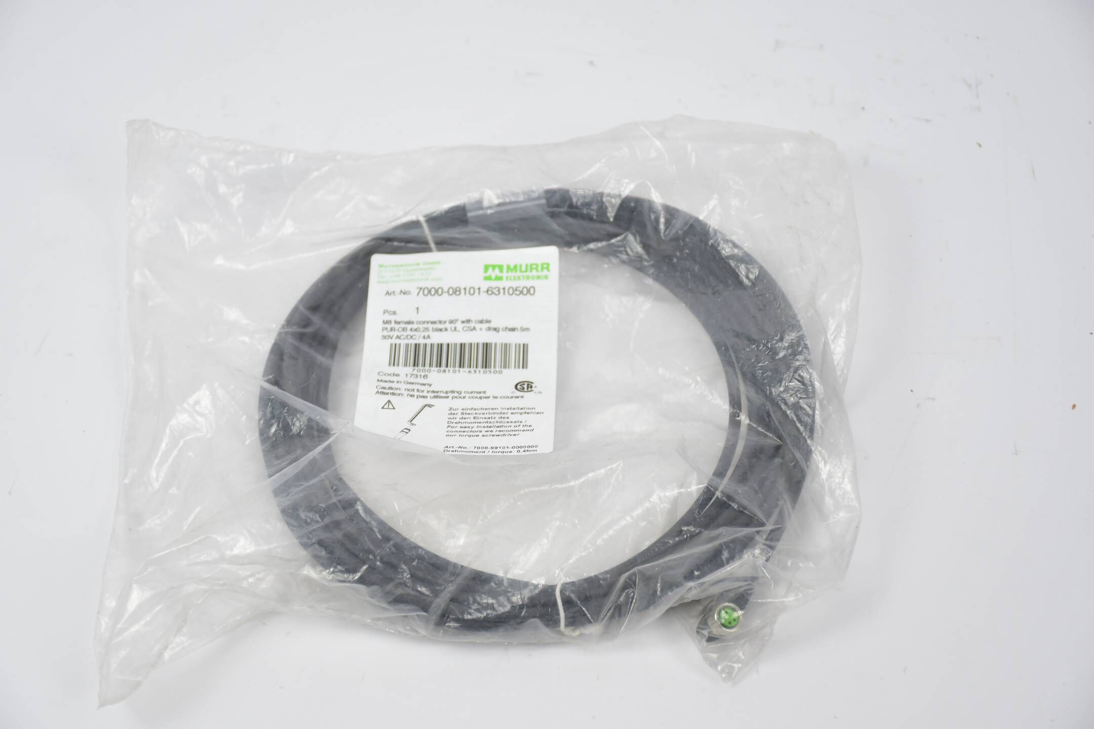 Murr elektronik M8 female connector 90° with cable 7000-08101-6310500