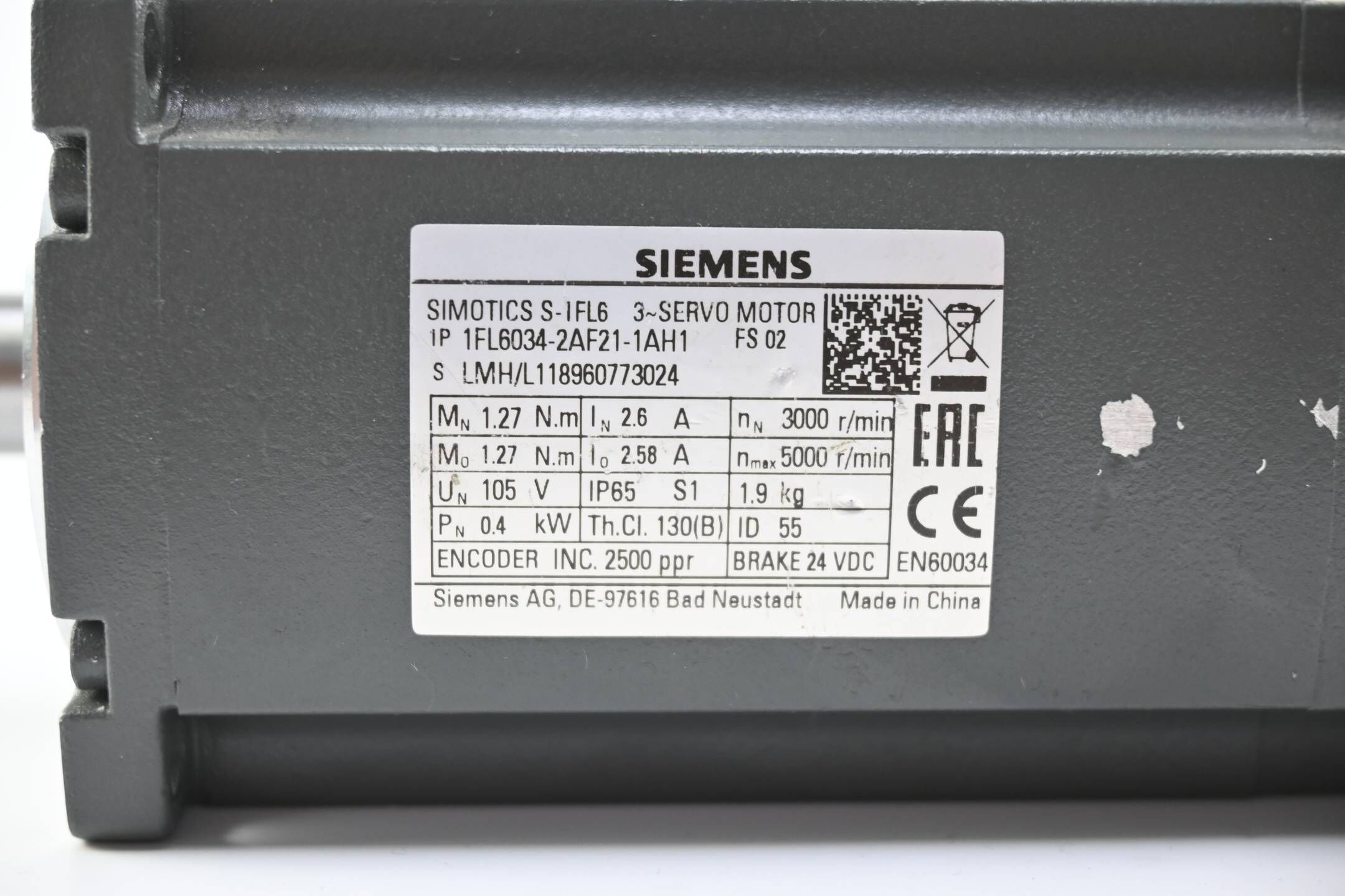Siemens Simotics S Servomotor 1FL6034-2AF21-1AH1 ( 1FL6 034-2AF21-1AH1 )