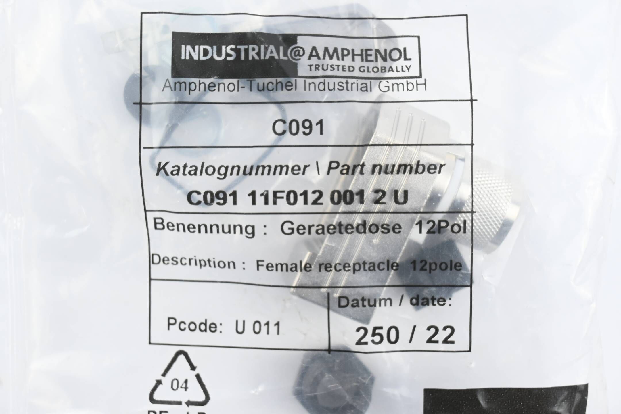 Amphenol abgewinkelte Kabelkupplung C091 ( C091 11F012 001 2 U )