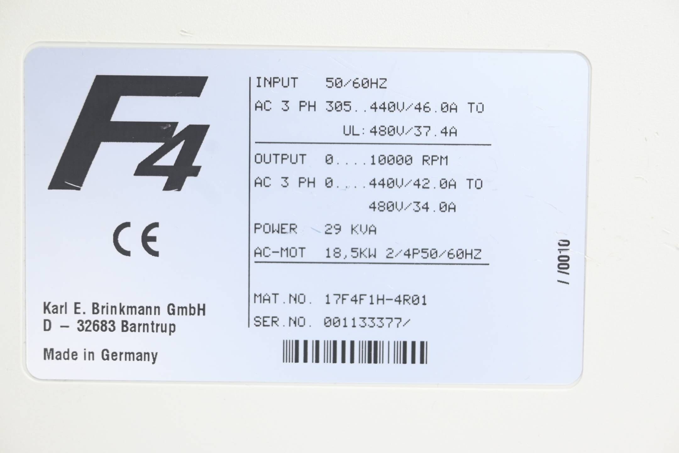 KEB Combivert F4 Frequenzumrichter 17.F4.F1H-4R01/ ( 17F4F1H-4R01 )